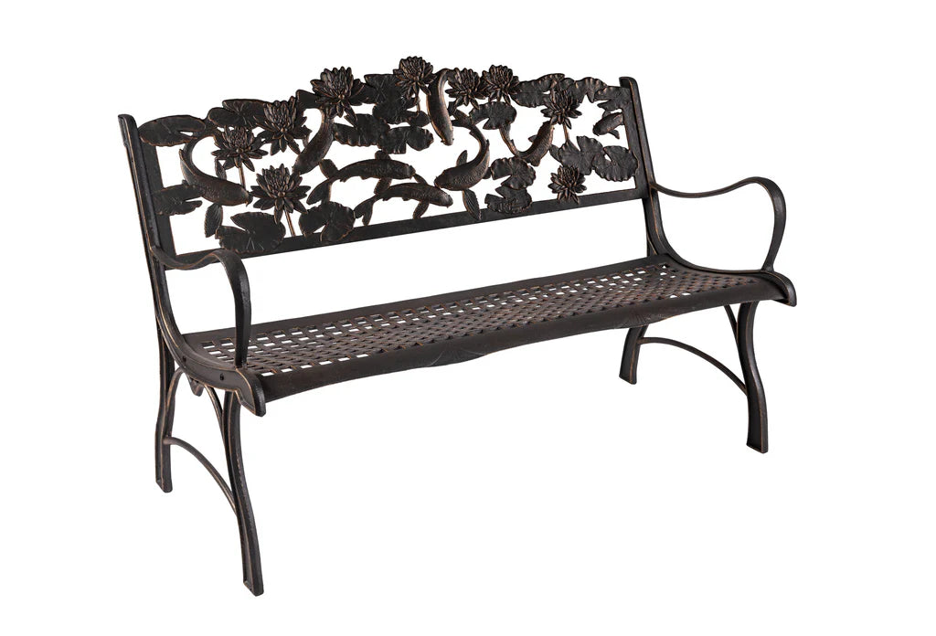 Premium Outdoor Koi Bench - Waterproof Teak Wood Garden Bench for Patio, Pond & Backyard - Perfect for Relaxing by Your Koi Fish Pond or Garden Oasis