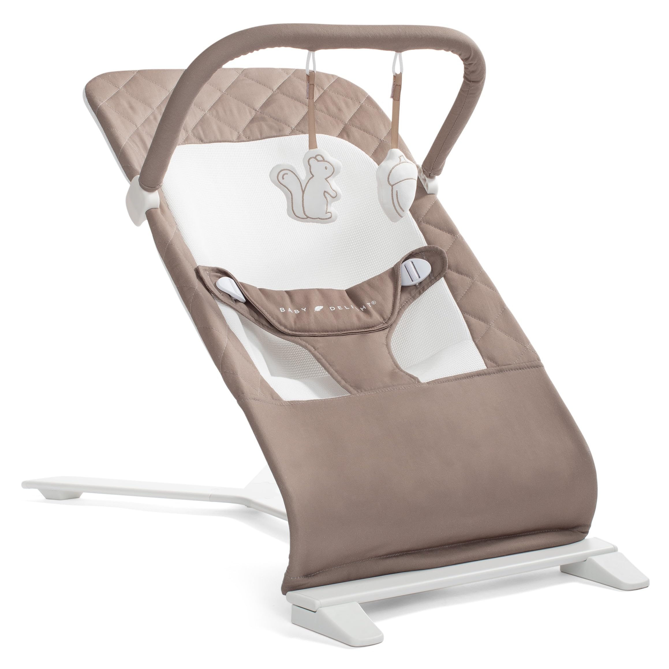 Baby Delight Alpine Deluxe Portable Baby Bouncer - Infant Seat for Newborns 0-6 Months | 100% GOTS Certified Organic Cotton Fabric in Mocha | Gentle Rocking Motion for Soothing & Playtime | Perfect for Nursery, Living Room or Travel