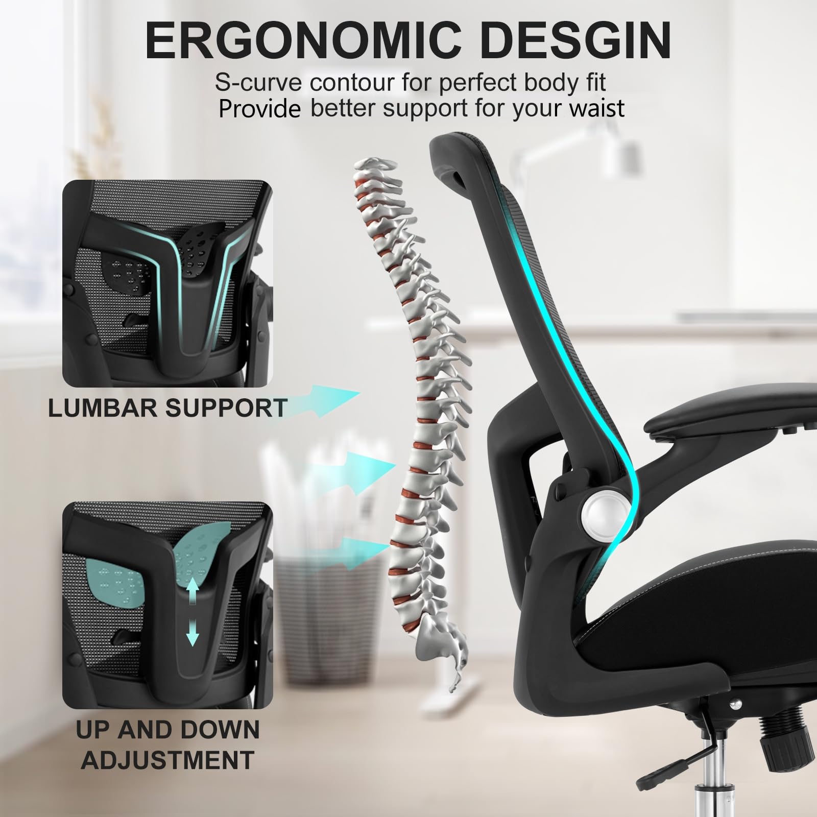 Big and Tall Office Chair for Heavy People - 400lbs Weight Capacity, Ergonomic Desk Chair with Wide 3D Foam Seat & Mesh Back, Lumbar Support Executive Task Chair - Perfect for Home Office, Gaming, and Long Work Sessions - Black