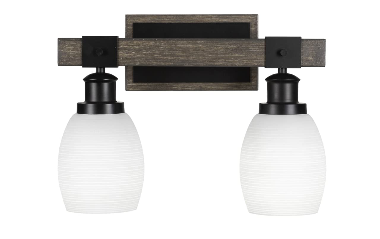 Tacoma 2-Light Bathroom Vanity Bar - 11 Inches Tall, Black Painted Wood Finish with White Matrix Glass - Perfect for Modern Bathrooms & Powder Rooms