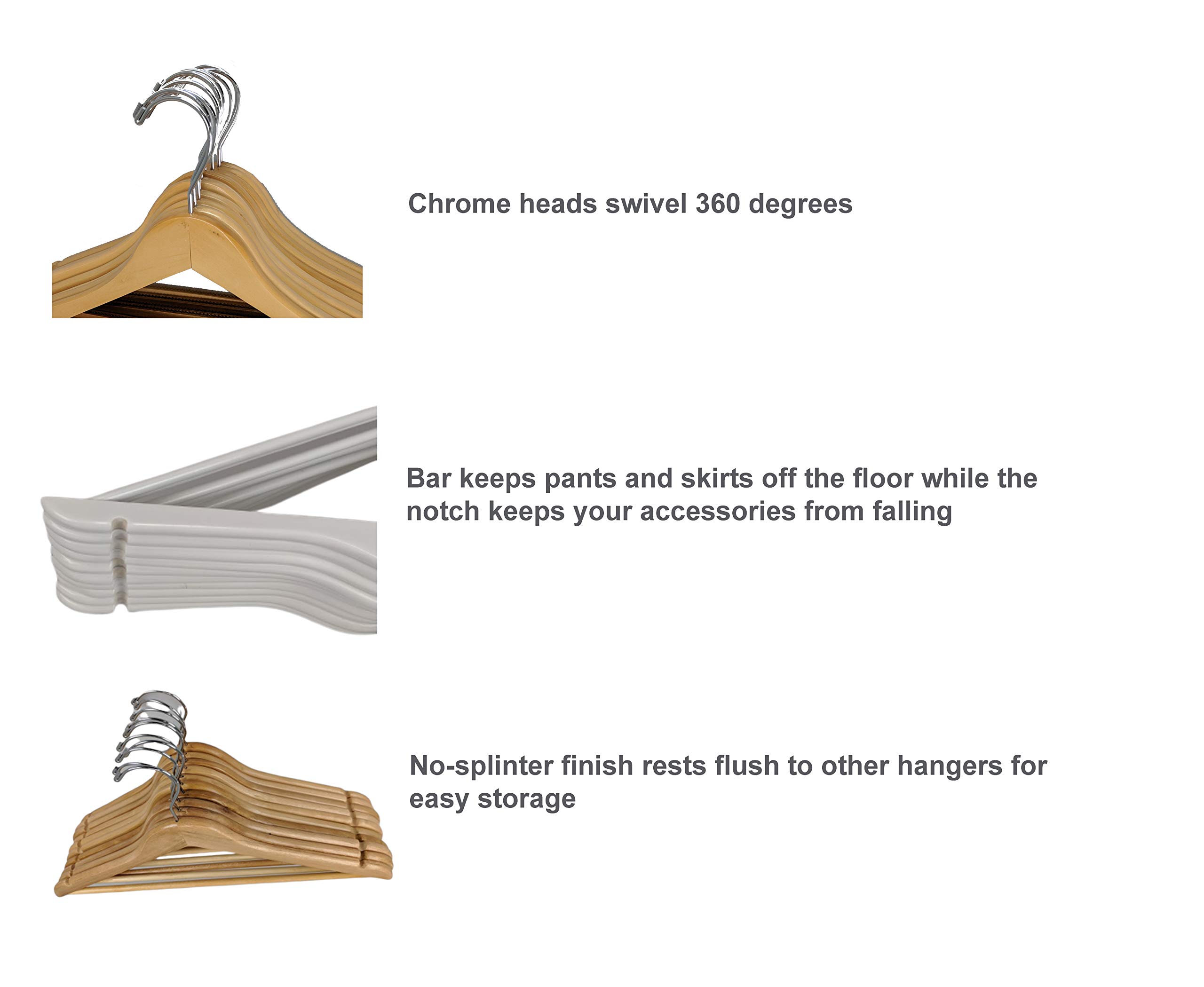 Premium Wooden Suit Closet Hangers with Bar - Set of 50 Cherry Finish Hangers for Jackets, Dresses & Coats - Space Saving Wardrobe Organization for Home & Office