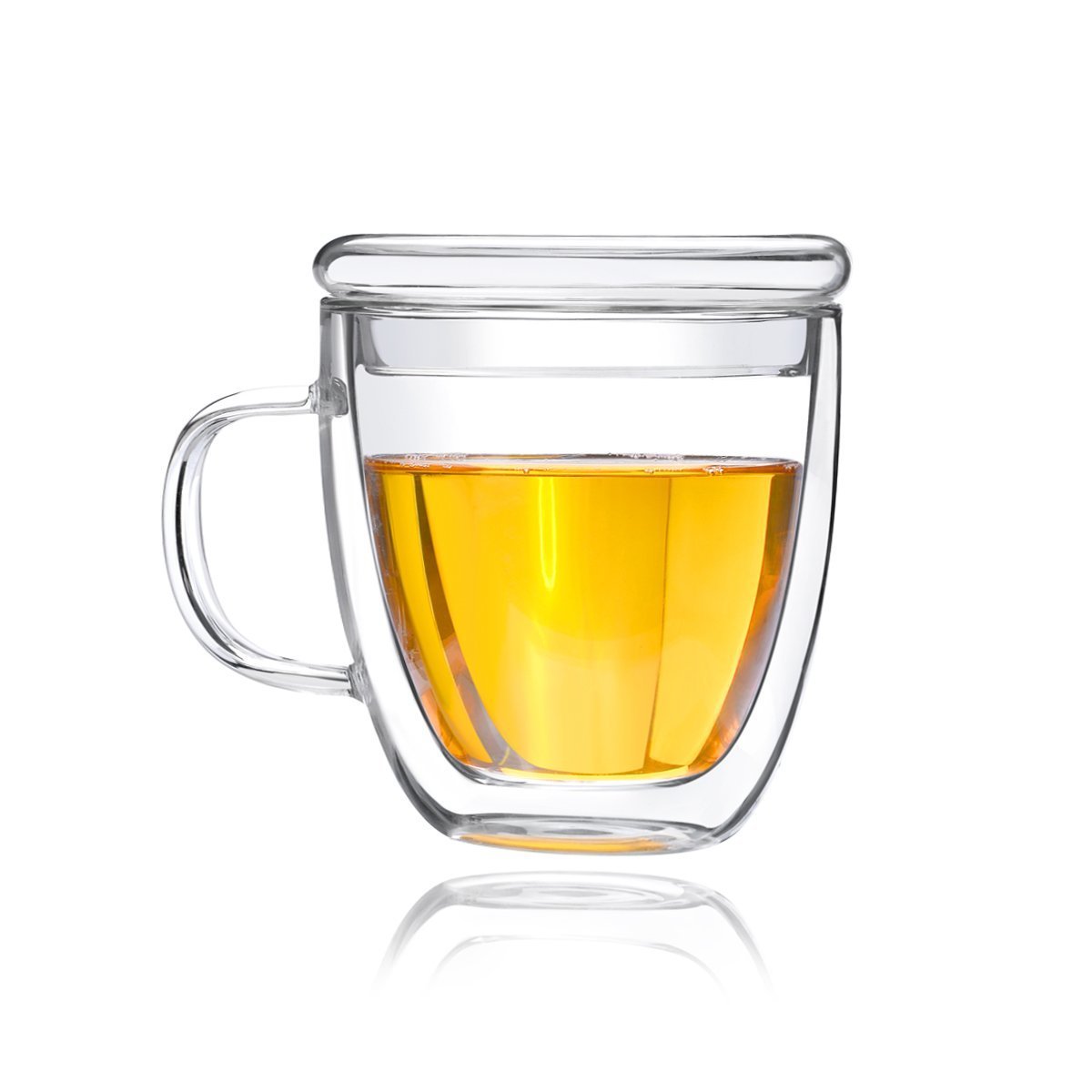 Premium 17 oz Double Wall Insulated Borosilicate Glass Coffee Mug with Lid & Handle - Hot & Cold Beverage Cup for Home, Office, Camping & Travel