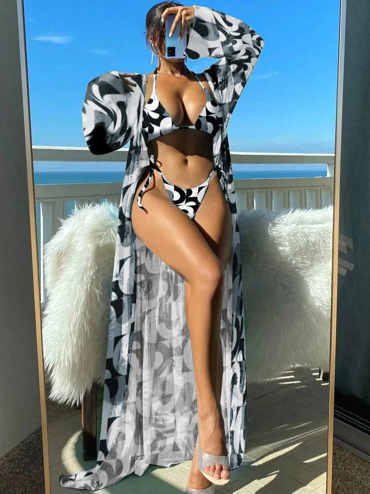 3 Piece Triangle String Bikini Set for Women - Sexy Swimwear with Matching Kimono Cover Up - Perfect for Beach, Pool Party & Summer Vacation