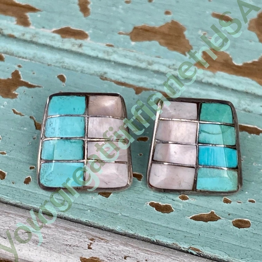 Authentic Sterling Silver Turquoise & Mother of Pearl Southwestern Style Earrings for Women | Handmade Native American Jewelry | Perfect for Boho Fashion, Festivals & Gift Giving