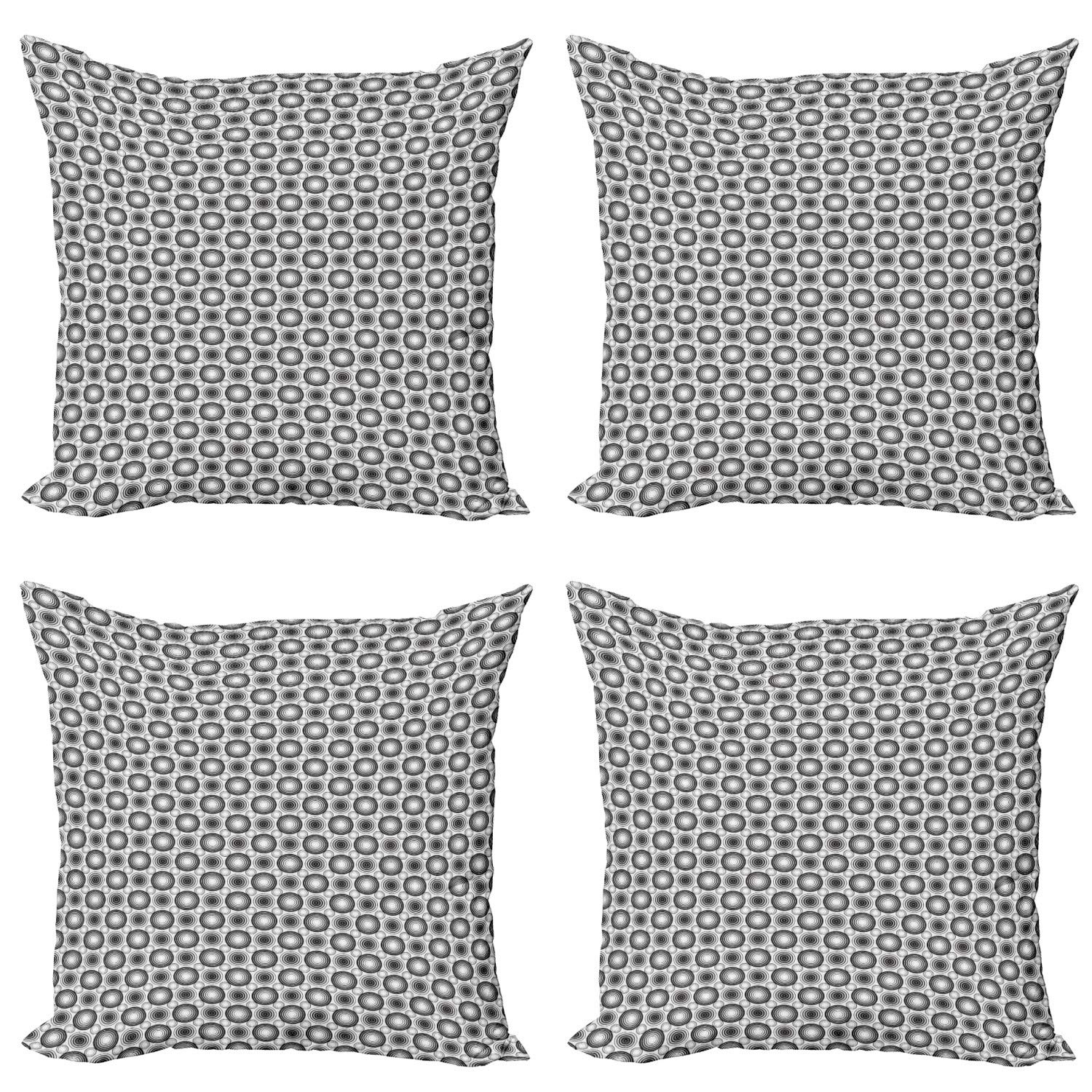 Ambesonne Black and White Throw Pillow Covers Set of 4 - Modern Geometric Mosaic Circle Pattern Minimalist Decor - 16 Inch Double Sided Printed Cushion Cases for Sofa, Bed, Living Room & Home Decor