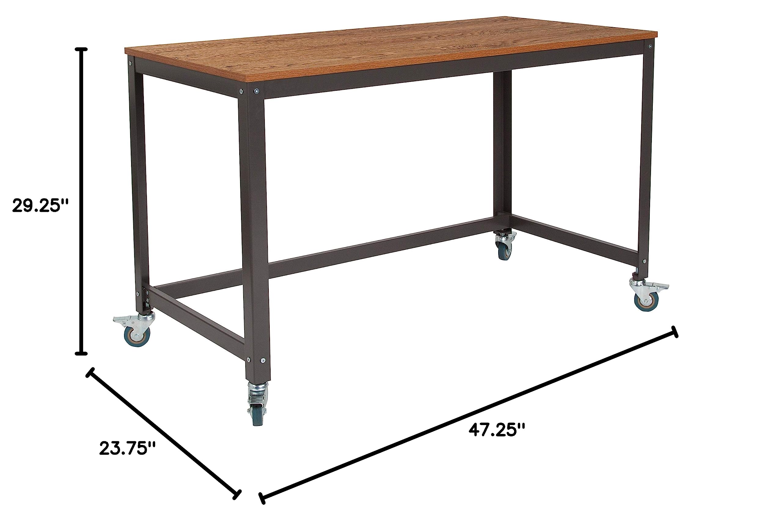 Brown Oak Wood Grain Mobile Computer Table Desk - Adjustable Laptop Stand for Home Office, Bed, Couch & Workspace