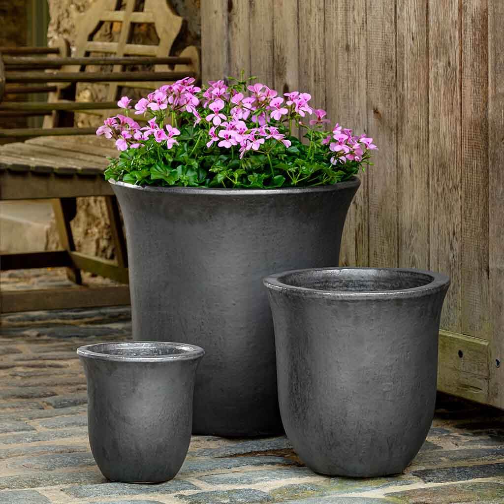 Campania International Graphite Campana Planter Set of 3 - Modern Indoor Outdoor Garden Decor for Patio, Balcony & Home Décor