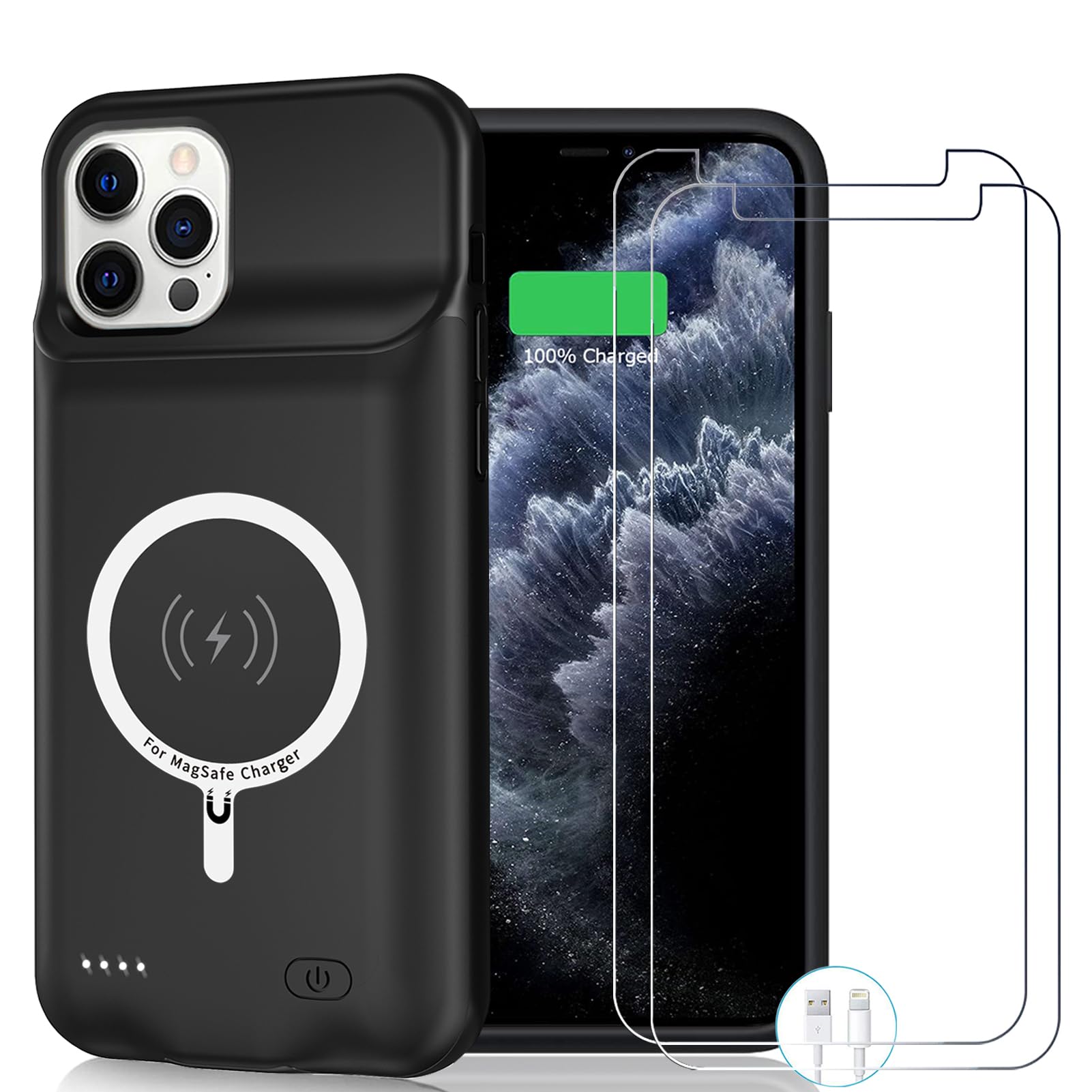**10800mAh Wireless Charging Case for iPhone 12 Pro Max (6.7 inch) - High Capacity Portable Battery Case with Qi Wireless Charging - Extended Battery Charger Case (Black) | Perfect for Travel, Work & Daily Use**