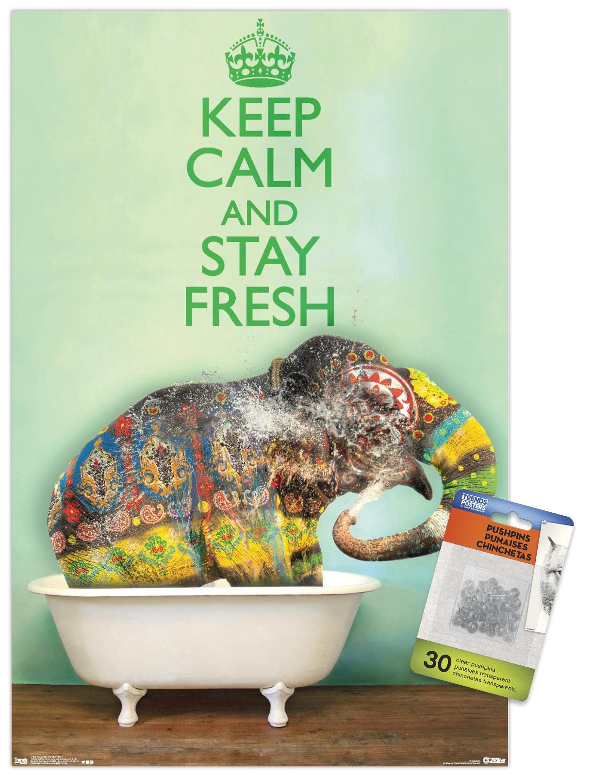 Keep Calm And Stay Fresh Motivational Wall Poster with Push Pins - Perfect for Office, Classroom & Home Decor Inspiration