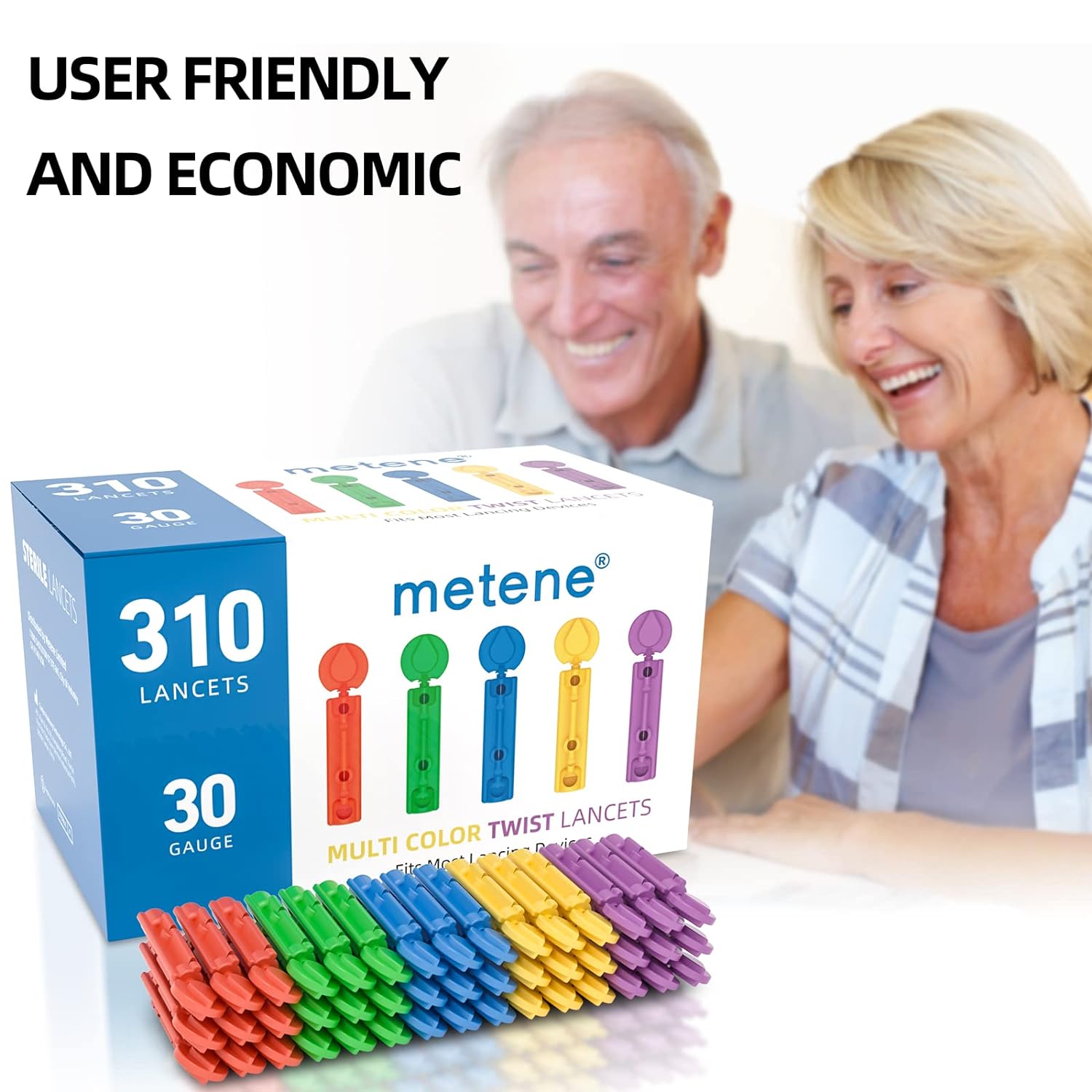 Metene Twist Top Lancets for Lancing Devices - 310 Count, 30 Gauge Diabetic Lancets for Blood Sugar Testing | Painless Glucose Monitoring | Ideal for Home Use & Travel Diabetes Care