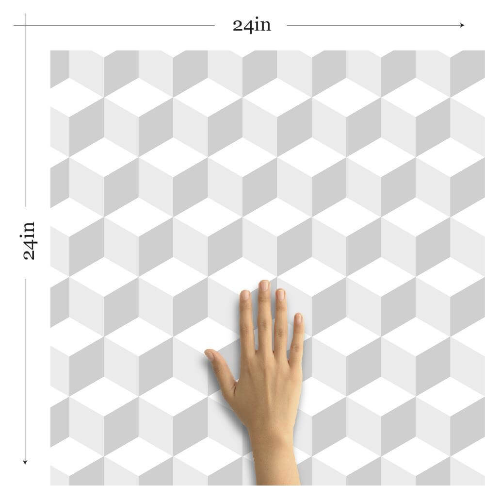 White and Grey Geometric Cube Peel and Stick Removable Wallpaper - Self-Adhesive Decorative Wall Covering for Bedroom, Living Room, Nursery, and Office Decor