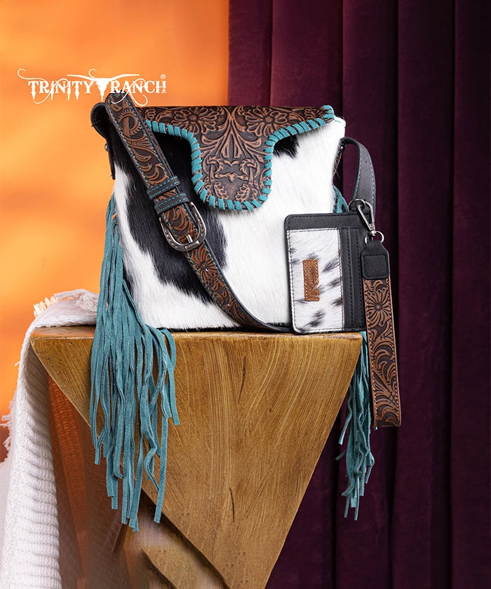 Trinity Ranch Genuine Hair-On Cowhide Tooled Western Shoulder Bag - Perfect for Rodeo, Country Music Festivals & Cowgirl Fashion