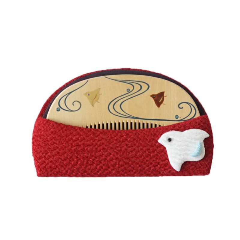 Handmade Japanese Maki-e Urushi Lacquer Tsuge Boxwood Hair Comb with Chirimen Crepe Fabric Case - Traditional Kyoto Craftsmanship | Perfect for Wedding, Tea Ceremony & Kimono Styling