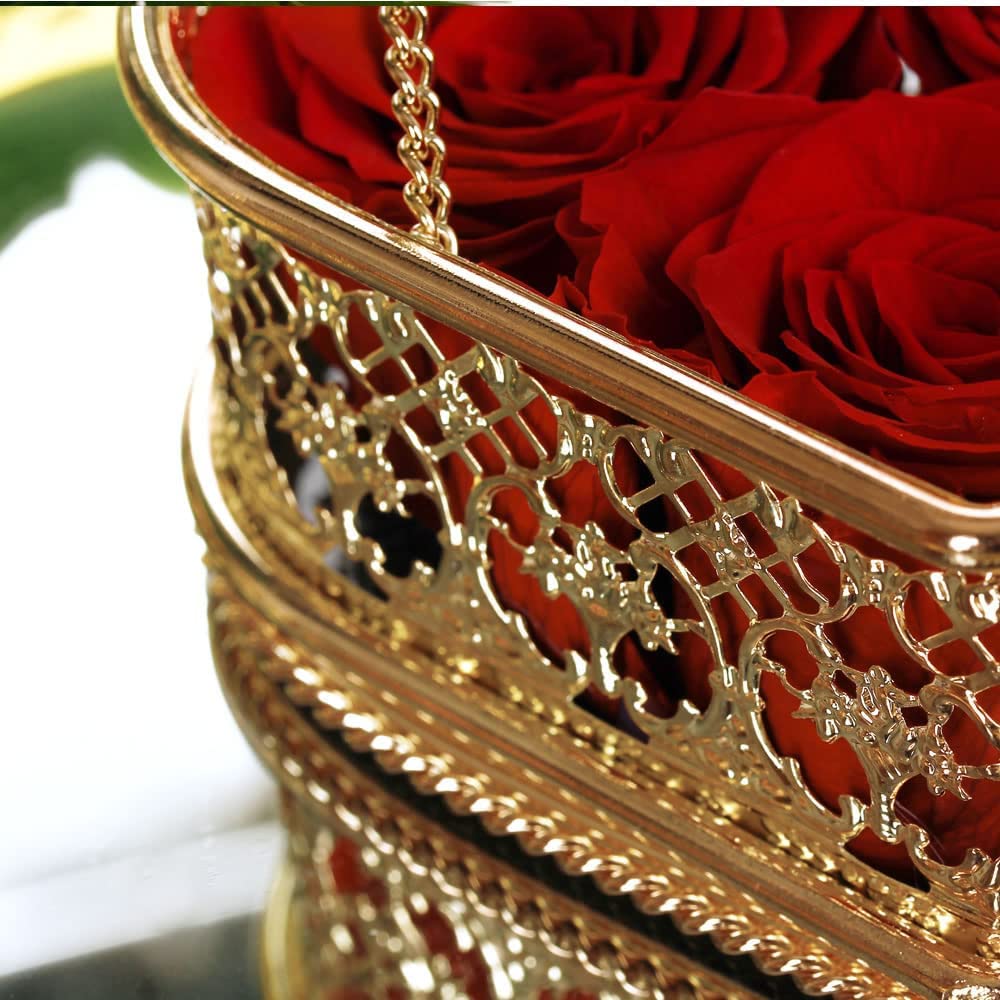 Enchanted Real Preserved Roses in Heart Shaped Glass Box - Long Lasting Eternal Flowers for Valentine's Day, Mother's Day, Anniversary Gifts - Luxury Elegant Metal & Glass Display Case - Perfect for Romantic Surprises, Wedding Decor, and Home Decoration