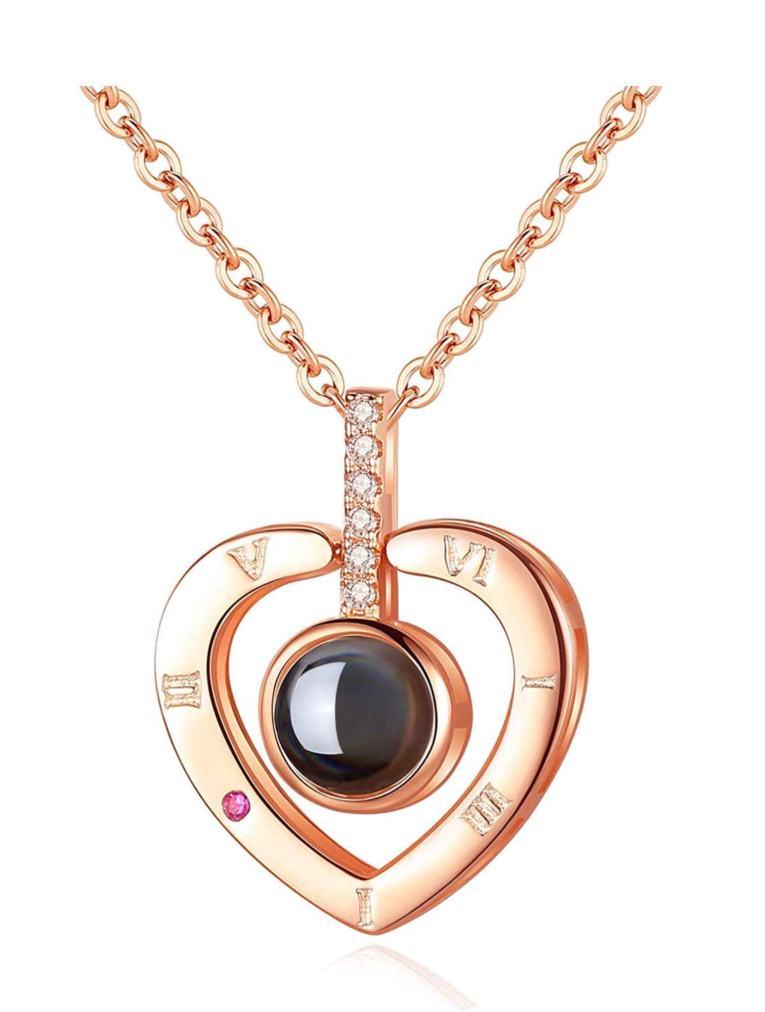 I Love You Necklace - 100 Languages Crystal Heart Projection Pendant, Romantic Collarbone Jewelry for Women, Girlfriend, Wife & Mom | Birthday, Anniversary Gift Idea for Her | Perfect for Date Nights, Proposals & Special Occasions