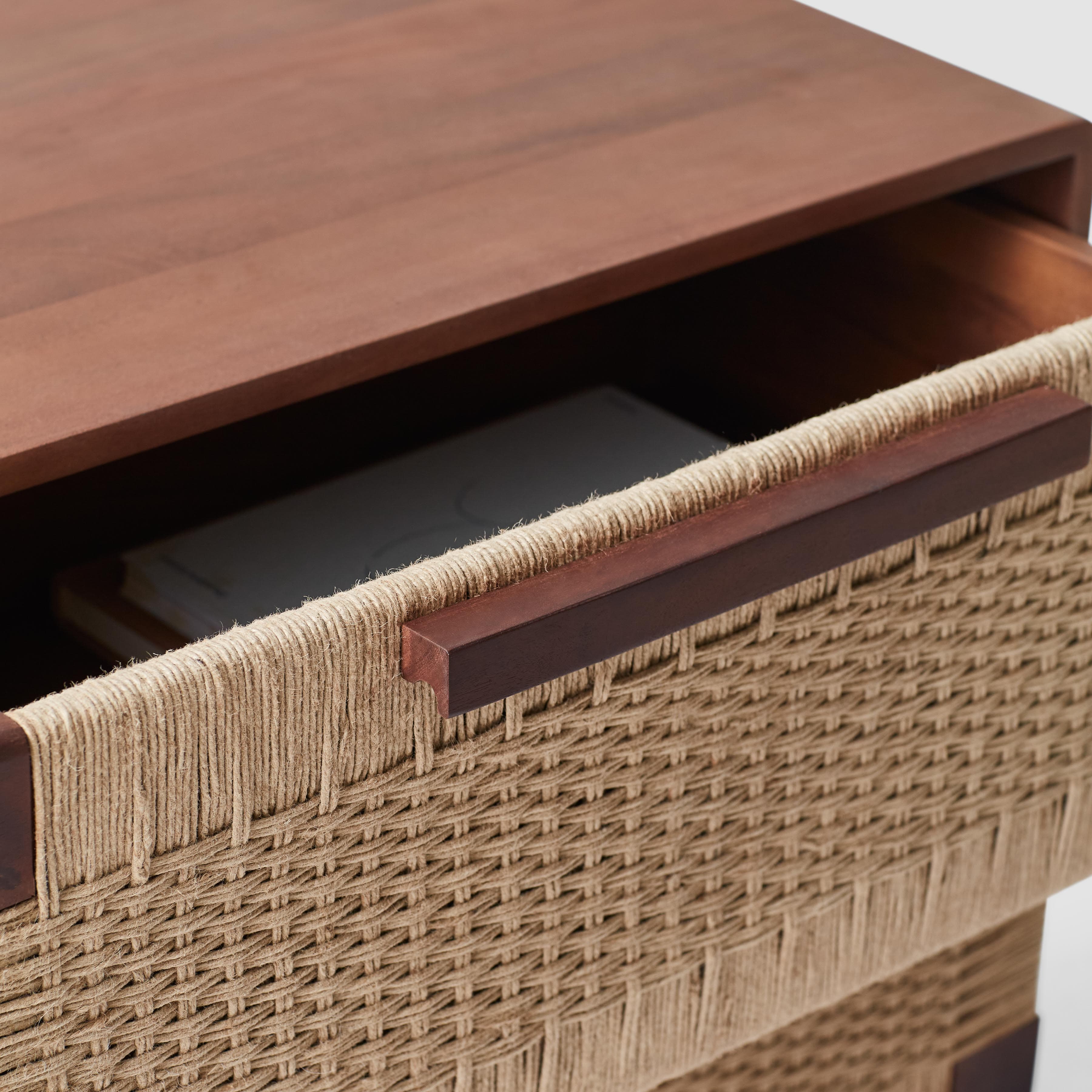 Modern Woven Nightstand with Storage Shelf - Handcrafted Rattan Bedside Table for Bedroom, Living Room & Dorm - Stylish Small End Table with Open Shelf Design