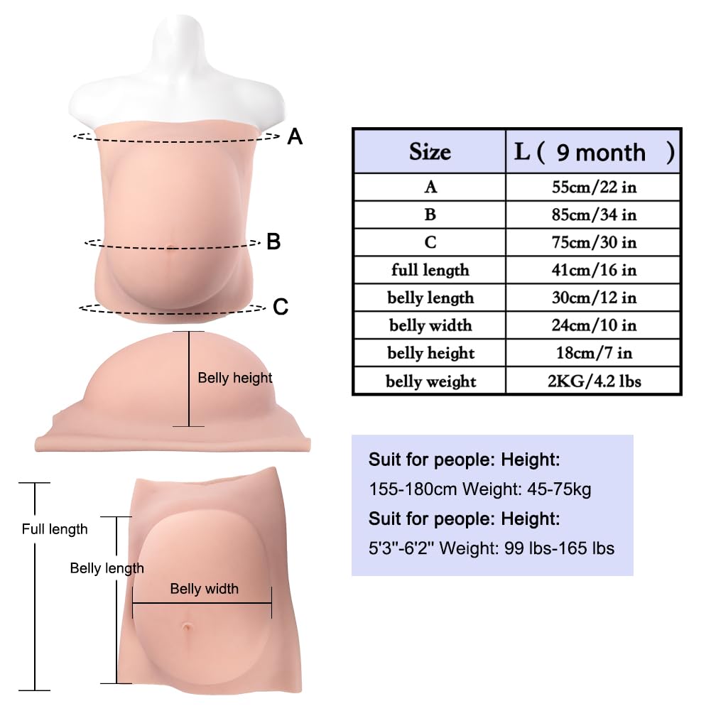 Realistic Silicone Pregnant Belly - 9 Month Lifelike Fake Pregnancy Belly for Actors, Maternity Cosplay, Halloween Costume & Gender Reveal Parties - Soft Skin-like Material for Comfortable Wear