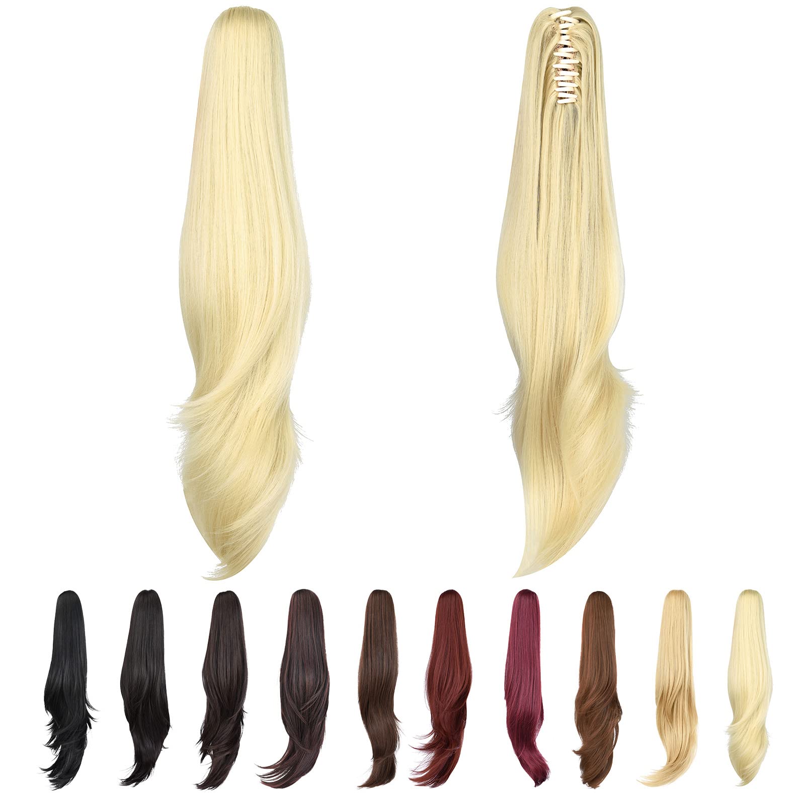 Natural Straight Ponytail Hair Extension with Claw Clip - Seamless Blonde Brown Black Hairpiece for Women - Perfect for Parties, Weddings & Everyday Styling
