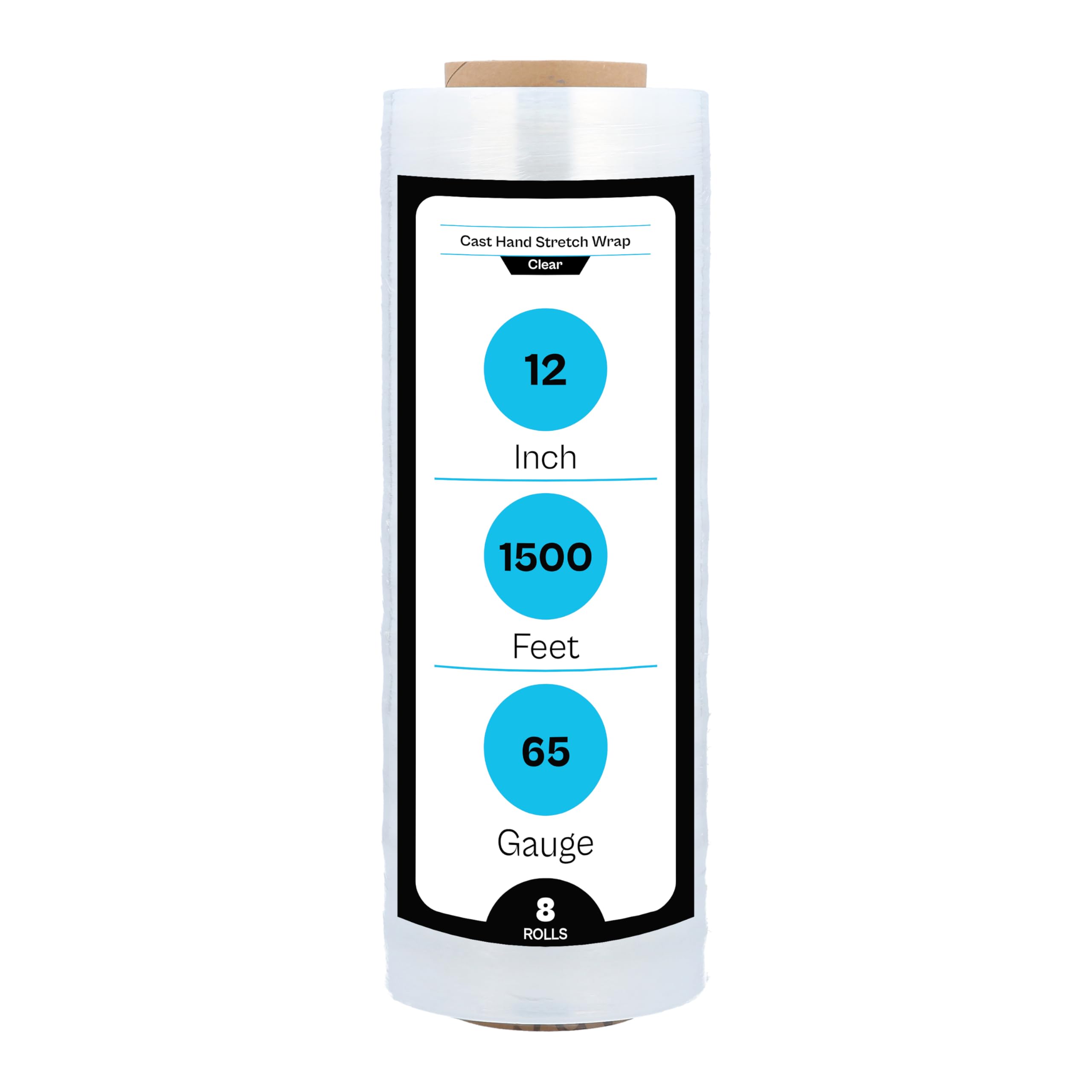 MMBM Heavy Duty Stretch Wrap - 12 Inch x 1500 Feet, 65 Gauge Clear Plastic Cling Film (8 Rolls) - Industrial Strength Pallet Wrapping for Moving, Shipping & Warehouse Packaging
