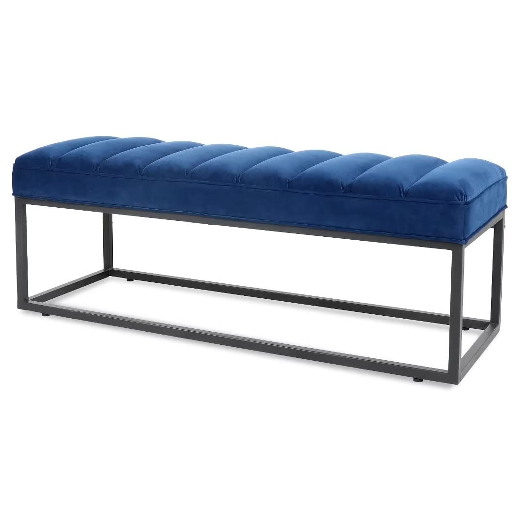 TRIPLE TREE Upholstered Ottoman Bench with Metal Base - Navy Blue Vanity Bench for Bedroom, Living Room & Entryway | Perfect as Bed End Bench, Shoe Storage & Dining Room Seating