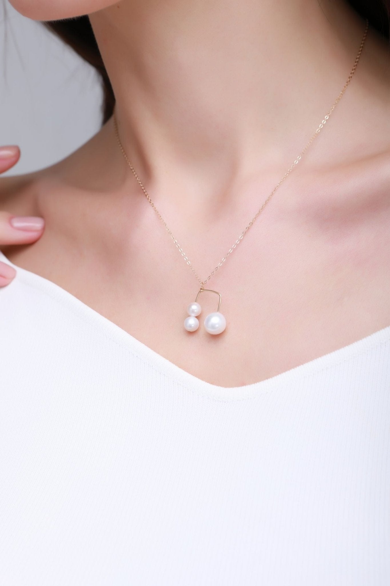 Embellished Series Triple Bead Inverted U Pendant Necklace - Elegant Layered Jewelry for Women, Perfect for Parties, Weddings & Date Nights
