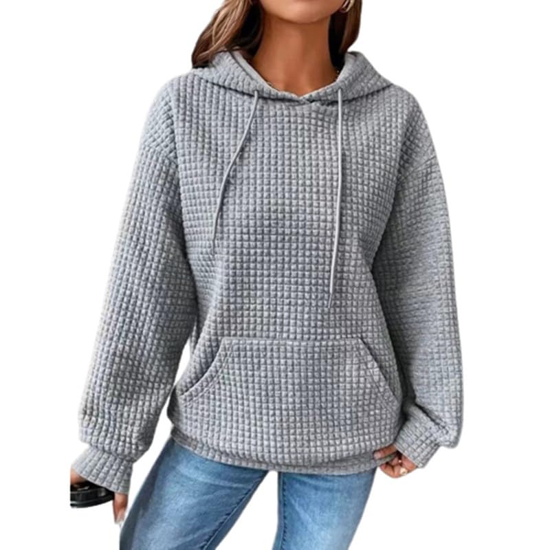 QIANJIN Women's Casual Waffle Hoodie - Long Sleeve Drawstring Pullover with Pocket, Loose Fit Sweatshirt | Perfect for Lounge Wear, Outdoor Activities & Everyday Comfort