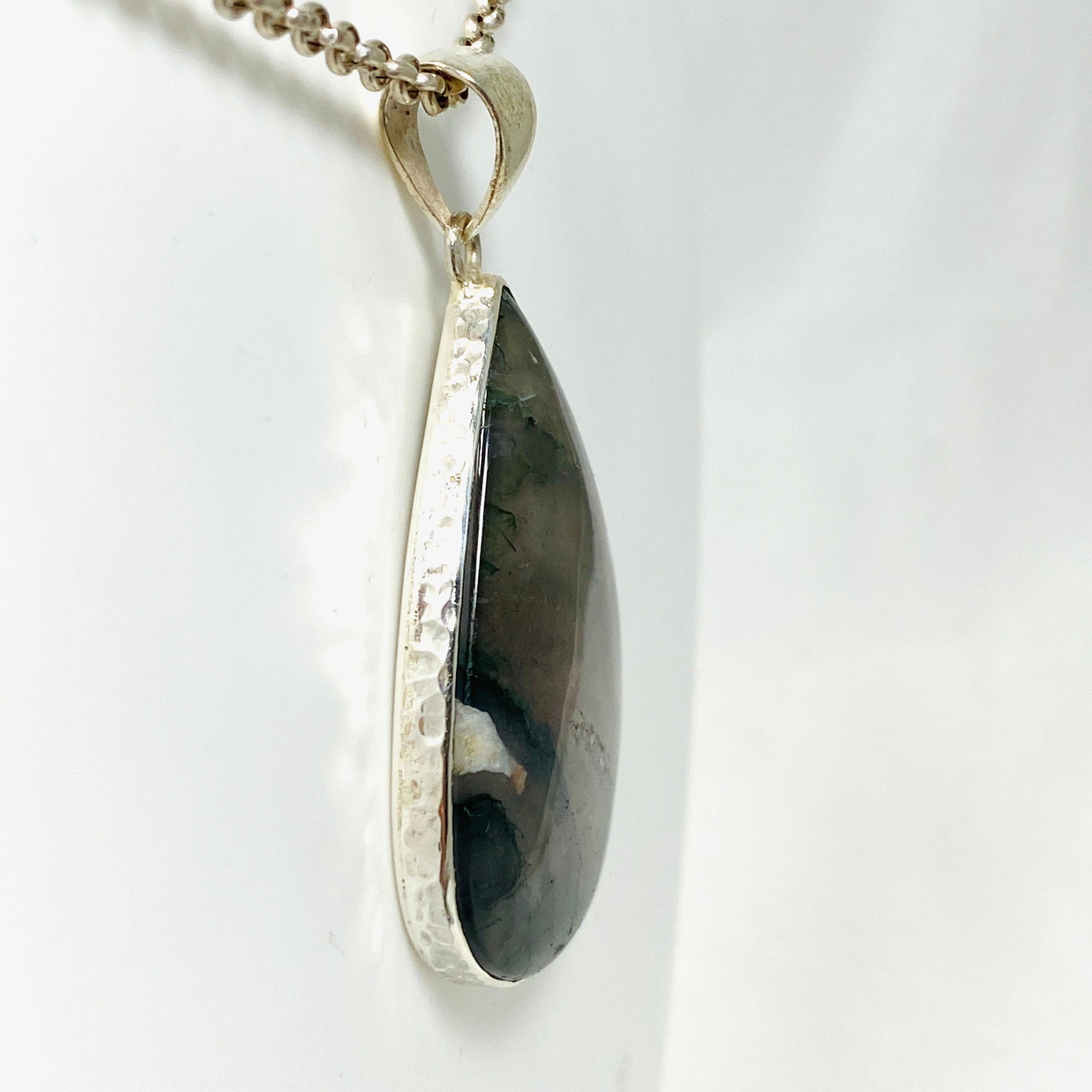 Natural Moss Agate Teardrop Pendant Necklace - KPGJ3624 | Healing Crystal Jewelry for Women, Boho Chic Accessory | Perfect for Meditation, Yoga & Spiritual Gifts
