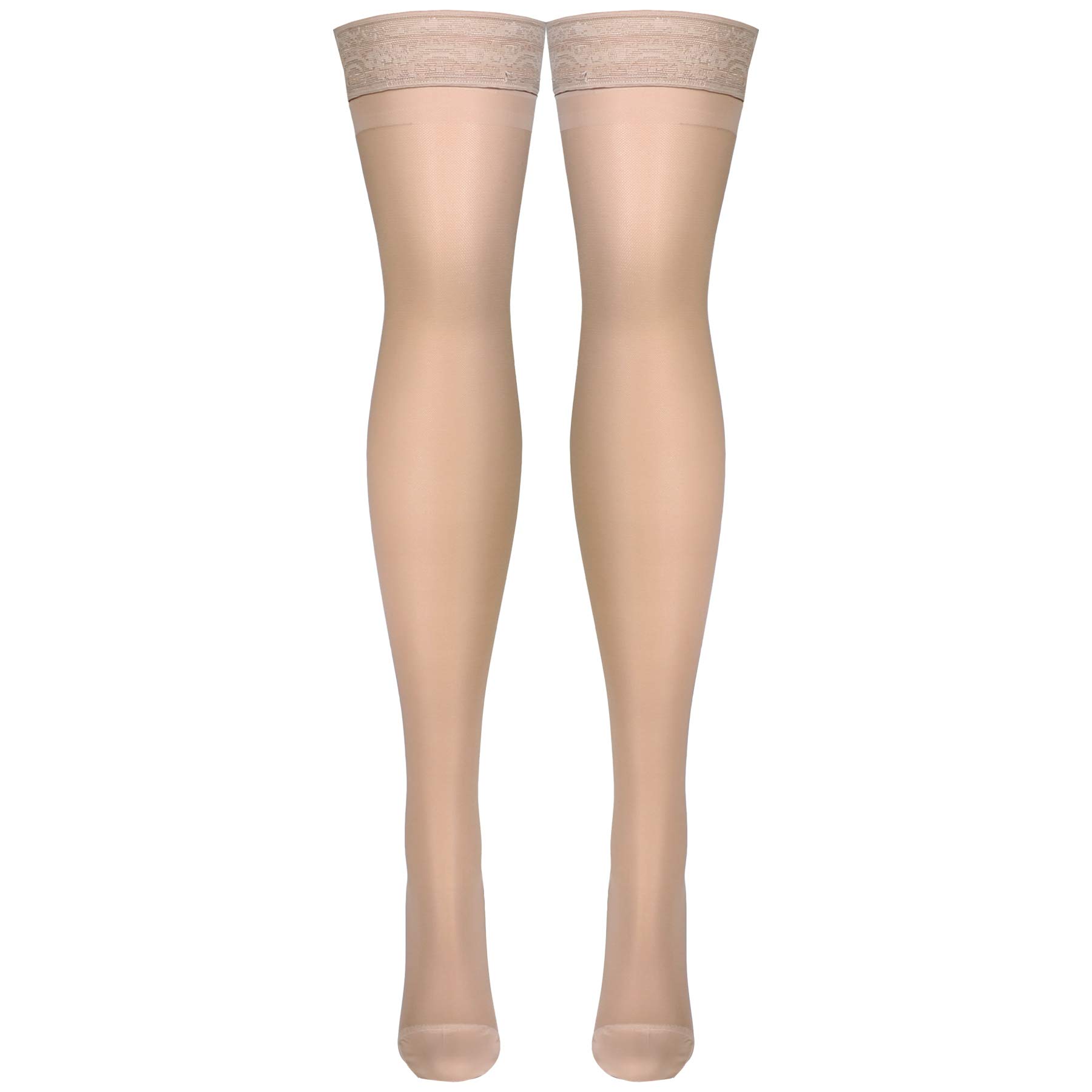 Truform Sheer Compression Stockings 15-20 mmHg - Women's Thigh High Support Stockings, 20 Denier Nude Large - Perfect for Travel, Work & Varicose Vein Relief