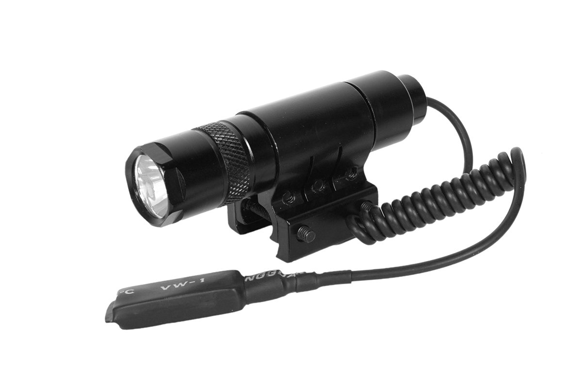 AIM SPORTS 90 Lumens Tactical Flashlight with Picatinny Mount & Pressure Switch - Perfect for Hunting, Camping, and Emergency Situations