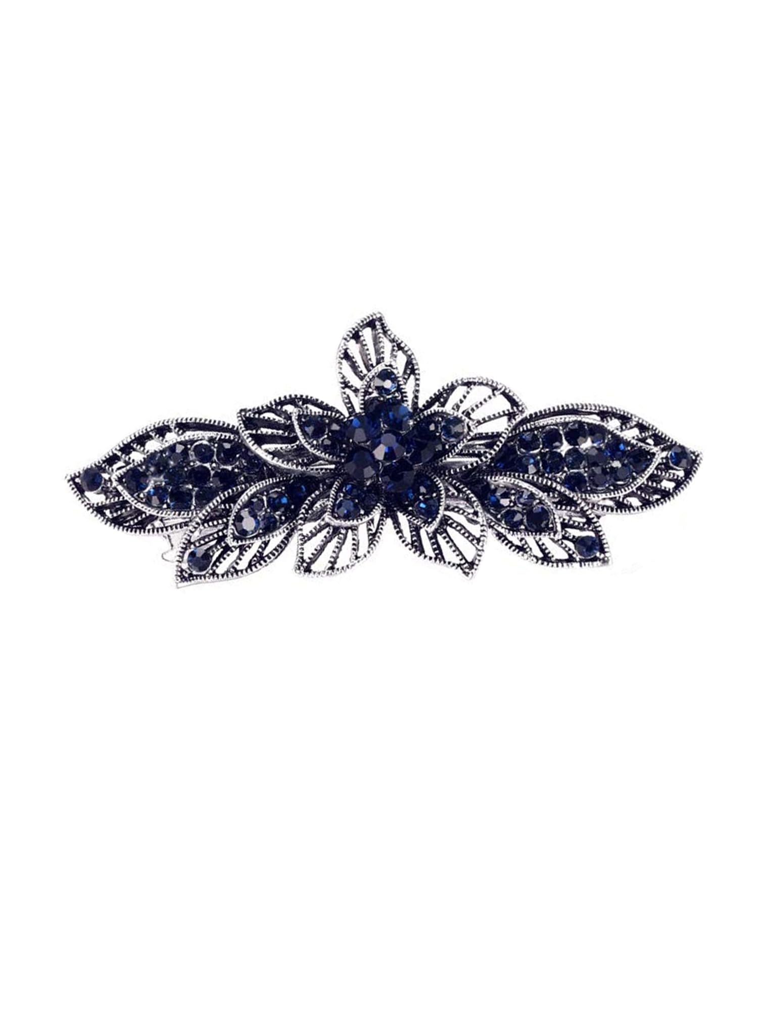 Yellow Crystal Hair Clips for Women & Girls - French Style Barrettes with Blue Crystals - Elegant Hair Accessories for School, Parties, Weddings & Daily Wear