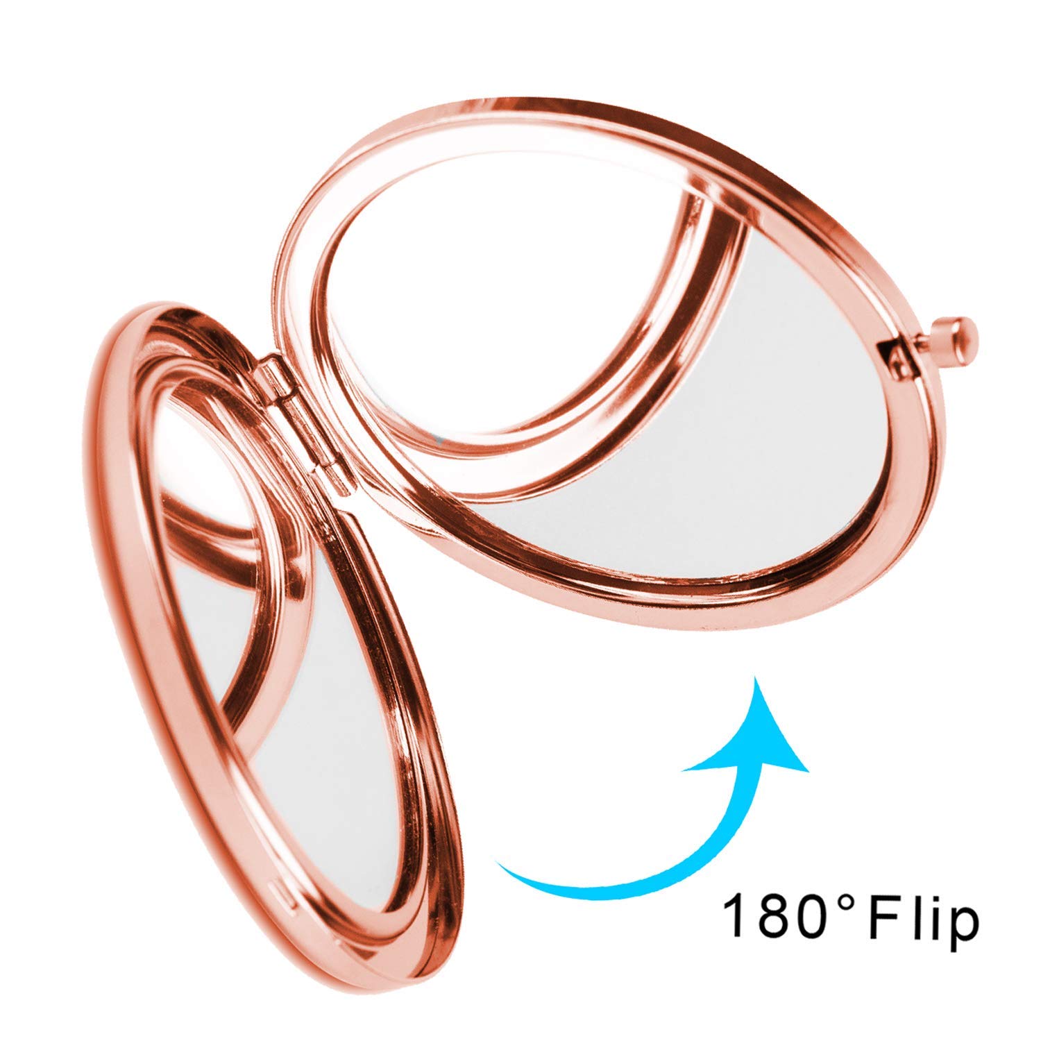 Rose Gold Travel Mirror Compact - Double Sided 2X & 1X Magnification Hand Mirror, Round Metal Bohemian Style Mirror for Women & Girls (Perfect for Travel, Makeup, and Gifts) - Unicorn Design