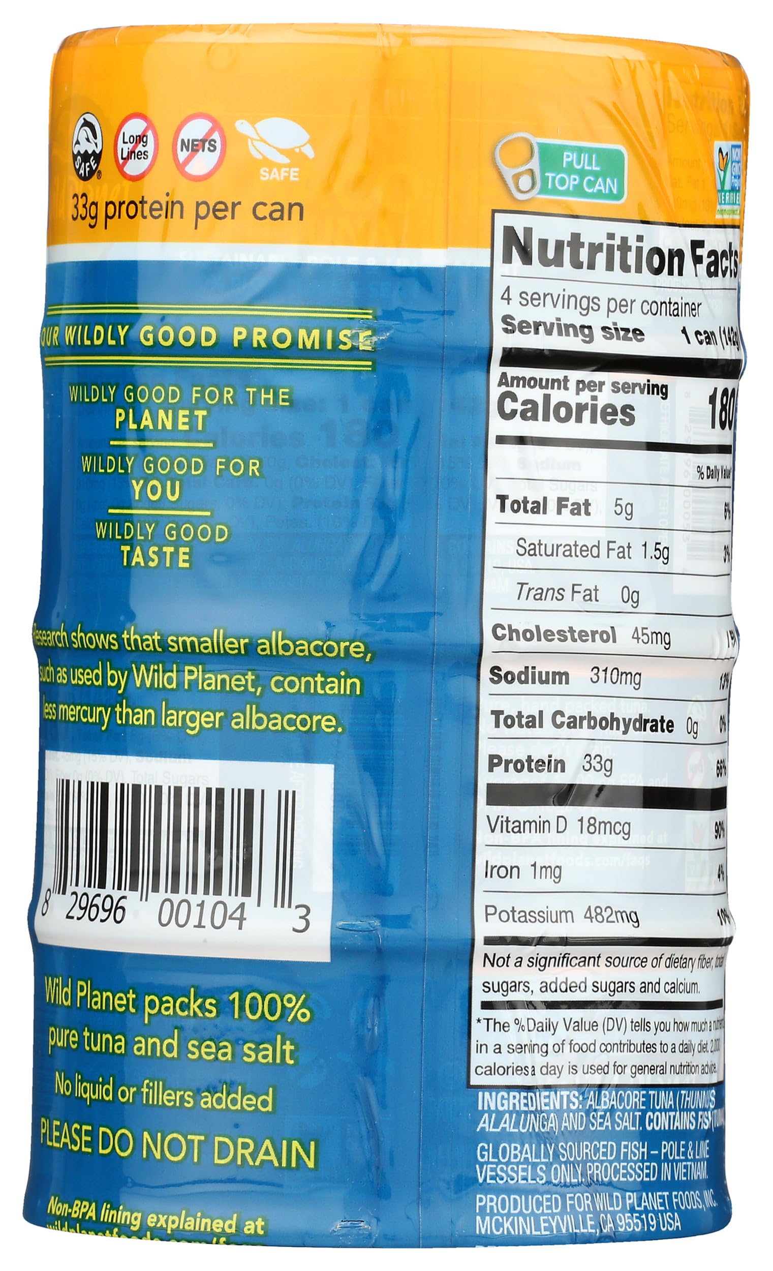 Wild Planet Wild Albacore Tuna in Water, 5 oz Cans (Pack of 4) - High Protein, Mercury Tested, Non-GMO - Perfect for Salads, Sandwiches & Keto Meals