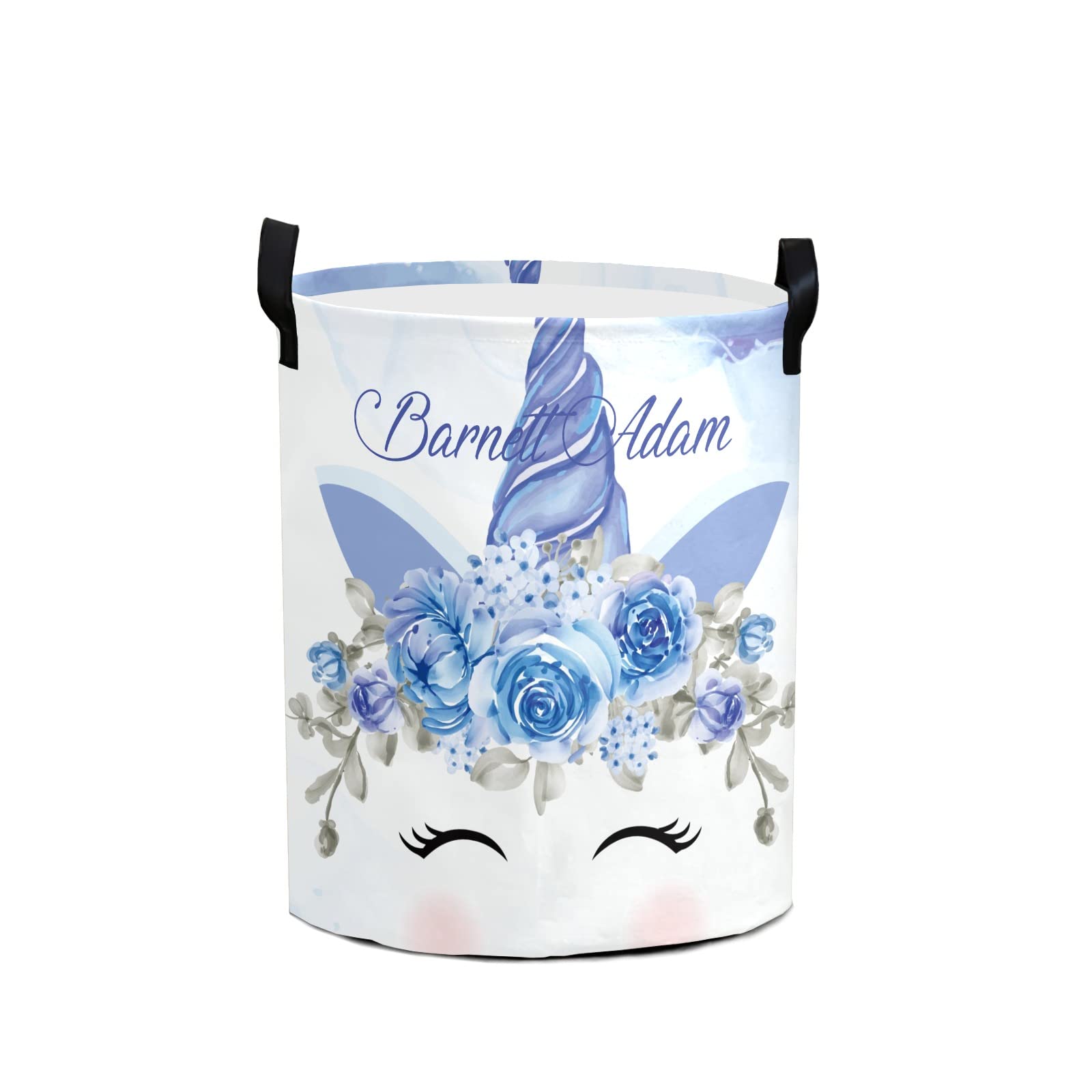 Personalized Unicorn Crown Watercolor Blue Laundry Hamper with Handles - Collapsible Waterproof Clothes Basket for Bedroom, Bathroom & College Dorm (50L) - Perfect for Kids Room Decor, Toy Storage & Space-Saving Laundry Organization