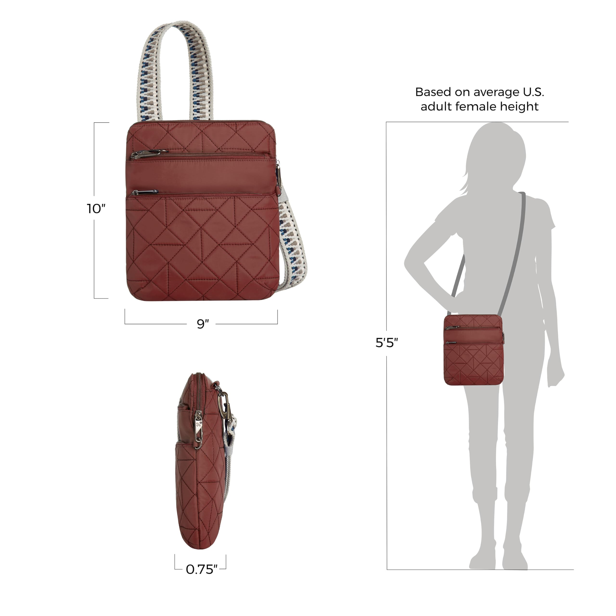 Travelon Anti-Theft Boho Slim Crossbody Bag for Women - Secure RFID Blocking Purse with Adjustable Strap - Perfect for Travel, Commuting & Everyday Use