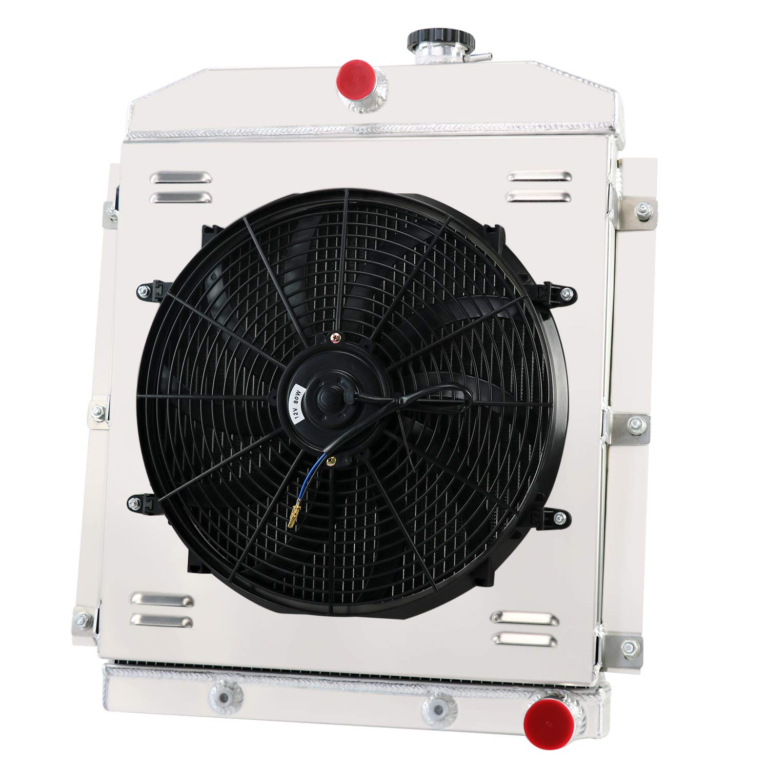 CC5100 Aluminum Radiator for 1947-1954 Chevy 3100 3600 3800 3900 Truck Pickup - 4 Row Core with Shroud Fan Relay Kits - High Performance Cooling System - Perfect for Classic Car Restoration & Hot Rod Upgrades