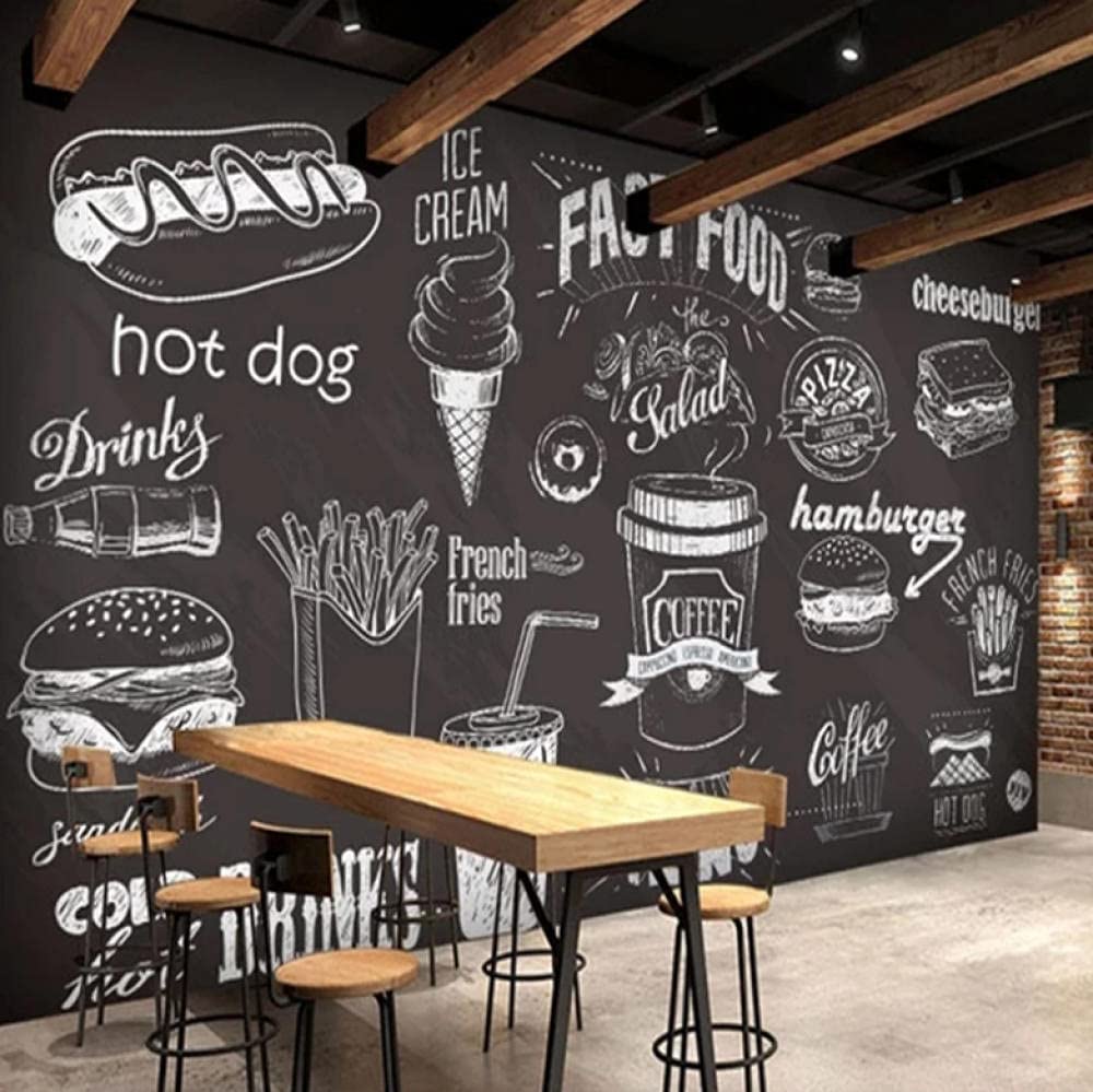 3D Peel and Stick Wall Stickers - Blackboard Food Dessert Fast Food Theme, Waterproof Wall Decals for Boys Bedroom, Living Room Decor (150x100cm) - Perfect for Kids' Rooms, Playrooms & Cafe Style Home Decor
