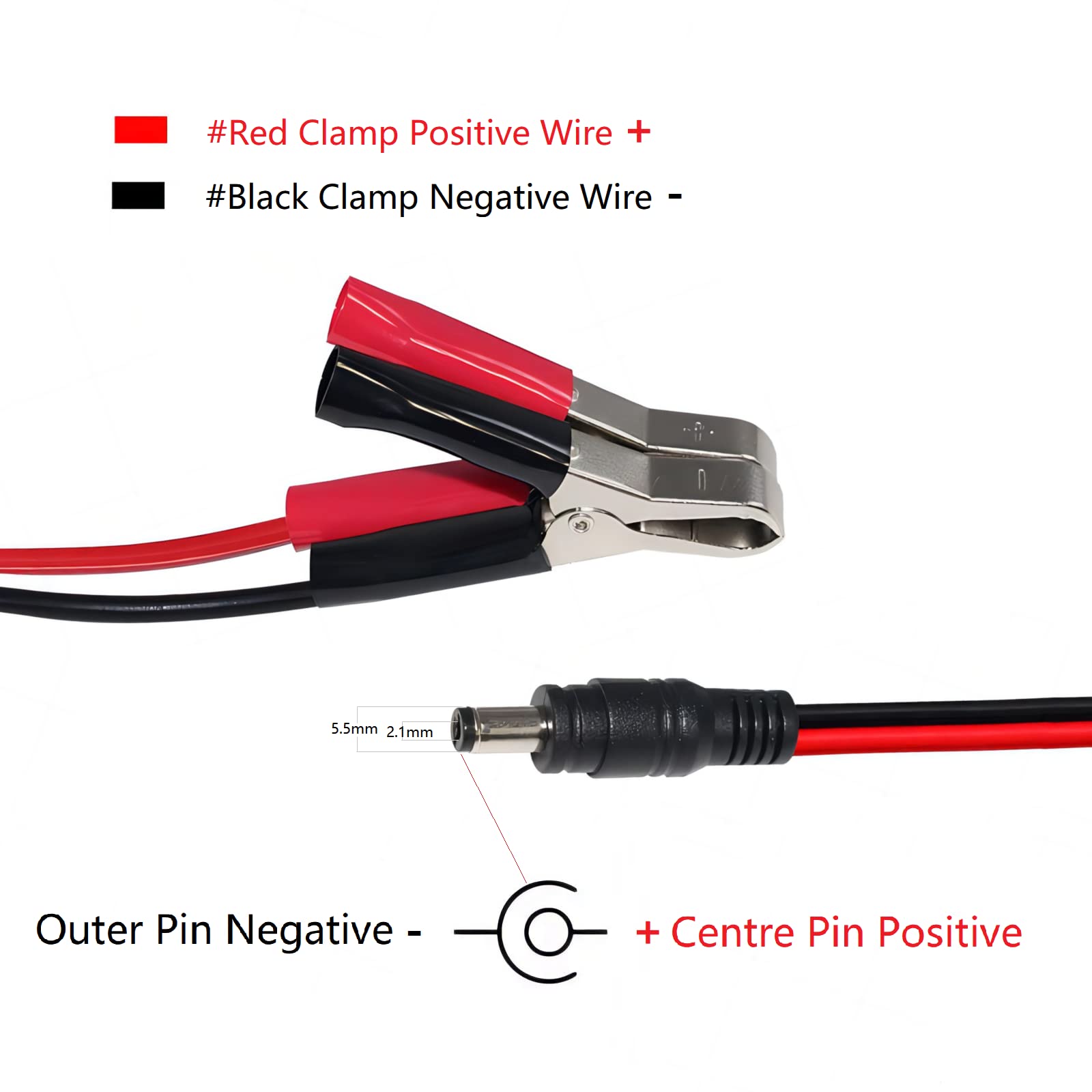 KUNCAN DC 5.5x2.1mm Male to Alligator Clips 12V Battery Charger Cable - 5FT Heavy Duty Extension Cord for Car Battery Charging, Power Supply, Auto Accessories & DIY Electronics Projects