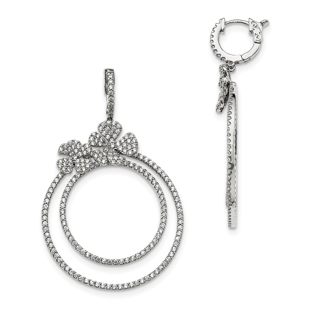 925 Sterling Silver Rhodium Plated Cubic Zirconia Hinged Hoop Dangle Earrings for Women | Elegant Fashion Jewelry Gift for Birthday, Anniversary & Special Occasions