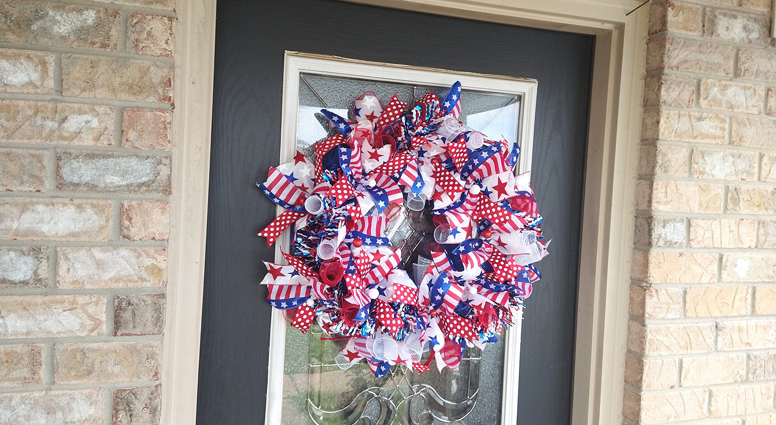 Patriotic 4th of July Bling Deco Mesh Wreath - Red White Blue Front Door Decor for Summer, Independence Day, Birthday Party | Indoor Outdoor Home Decor