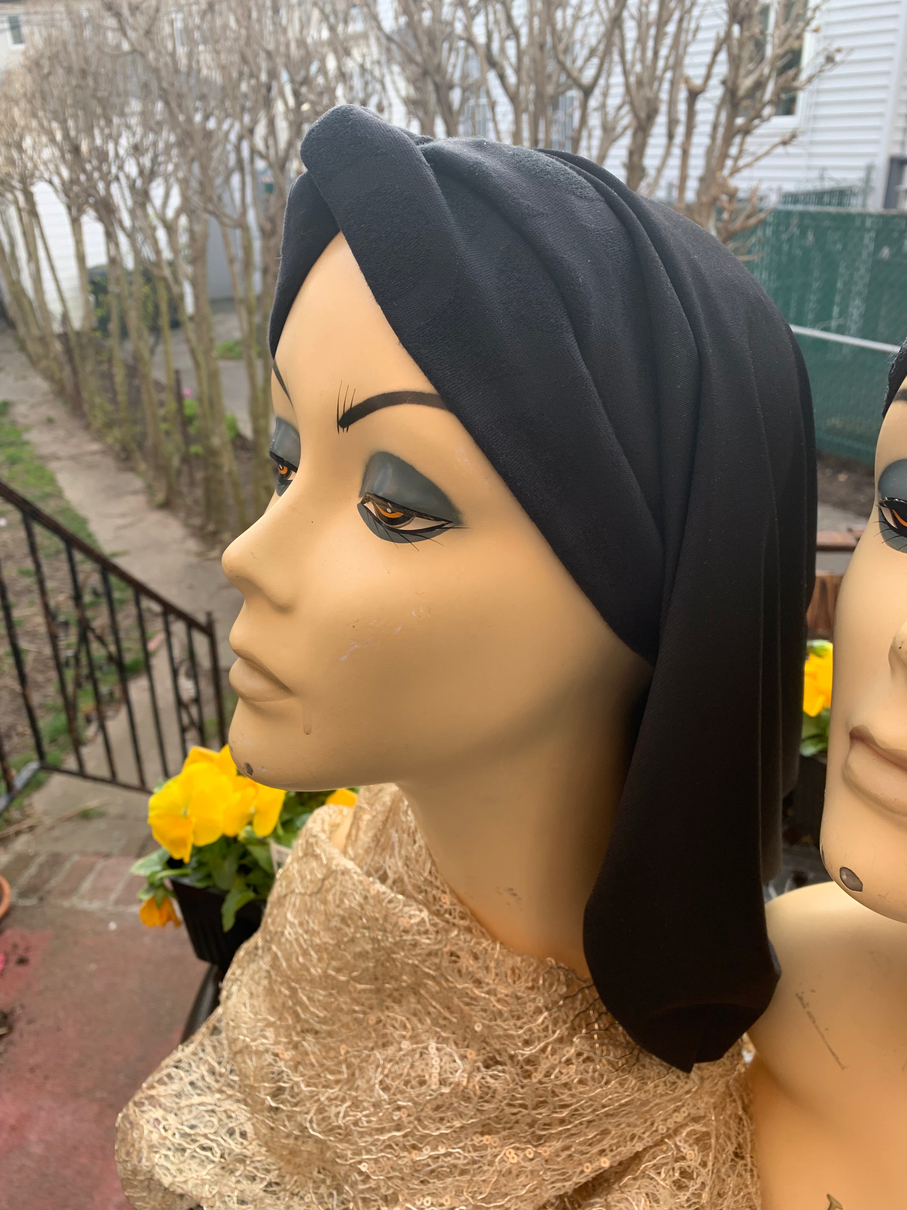 Black on Black Pattern Classic Snood Turban - Premium Made in USA Headwear by Uptown Girl | Perfect for Winter, Yoga, and Fashion Accessories