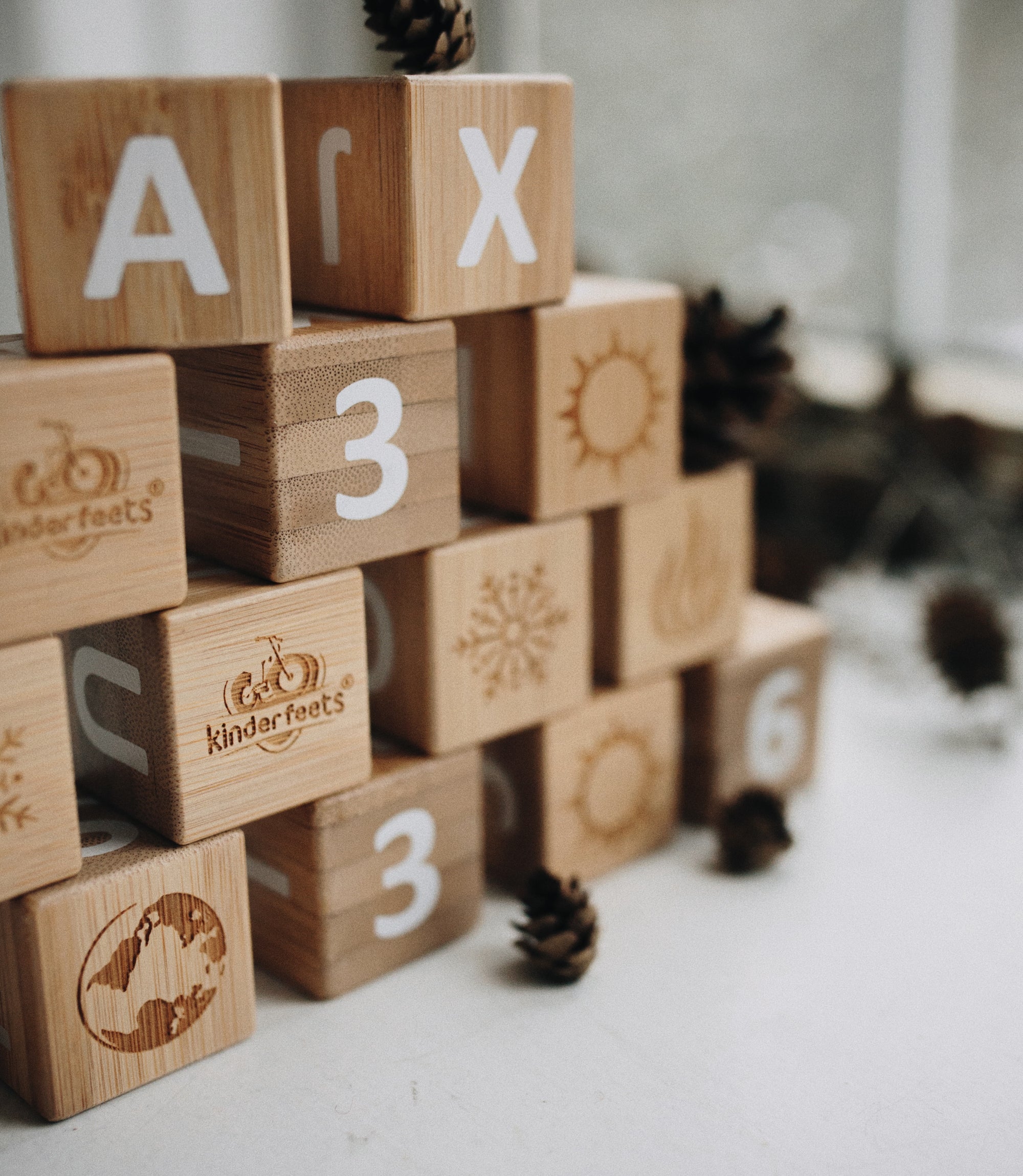 Kinderfeets ABC Bamboo Blocks - Natural Wooden Alphabet Building Toys for Toddlers & Kids - Educational Learning & Playtime Fun for Home, Classroom, and Daycare