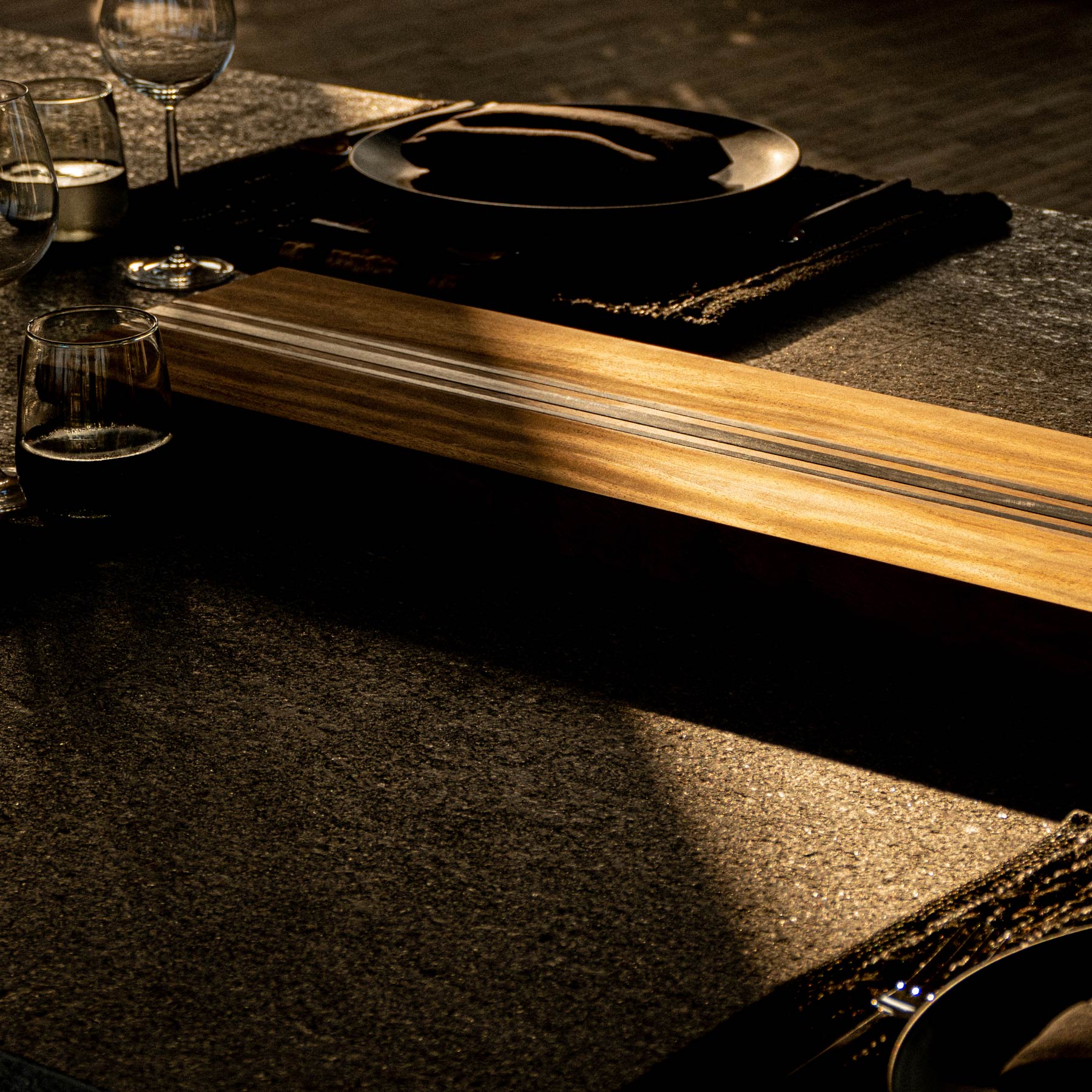 Premium 9x30 Teak Wood Serving Board - Natural Finish with Triple Stripe - Perfect for Charcuterie, Cheese Platters & Entertaining