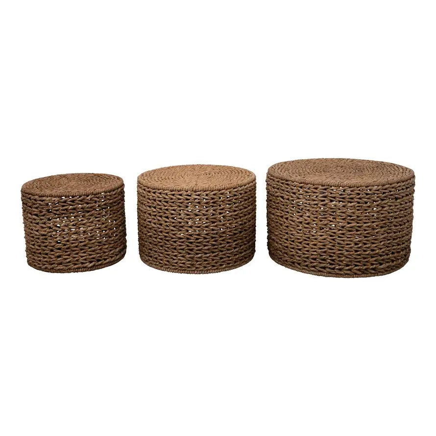 Hand Woven Nesting Table Set - 3-Piece Boho Side Tables for Living Room, Bedroom & Office - Natural Rattan Coffee Tables with Storage Shelf - Perfect for Small Spaces & Home Decor