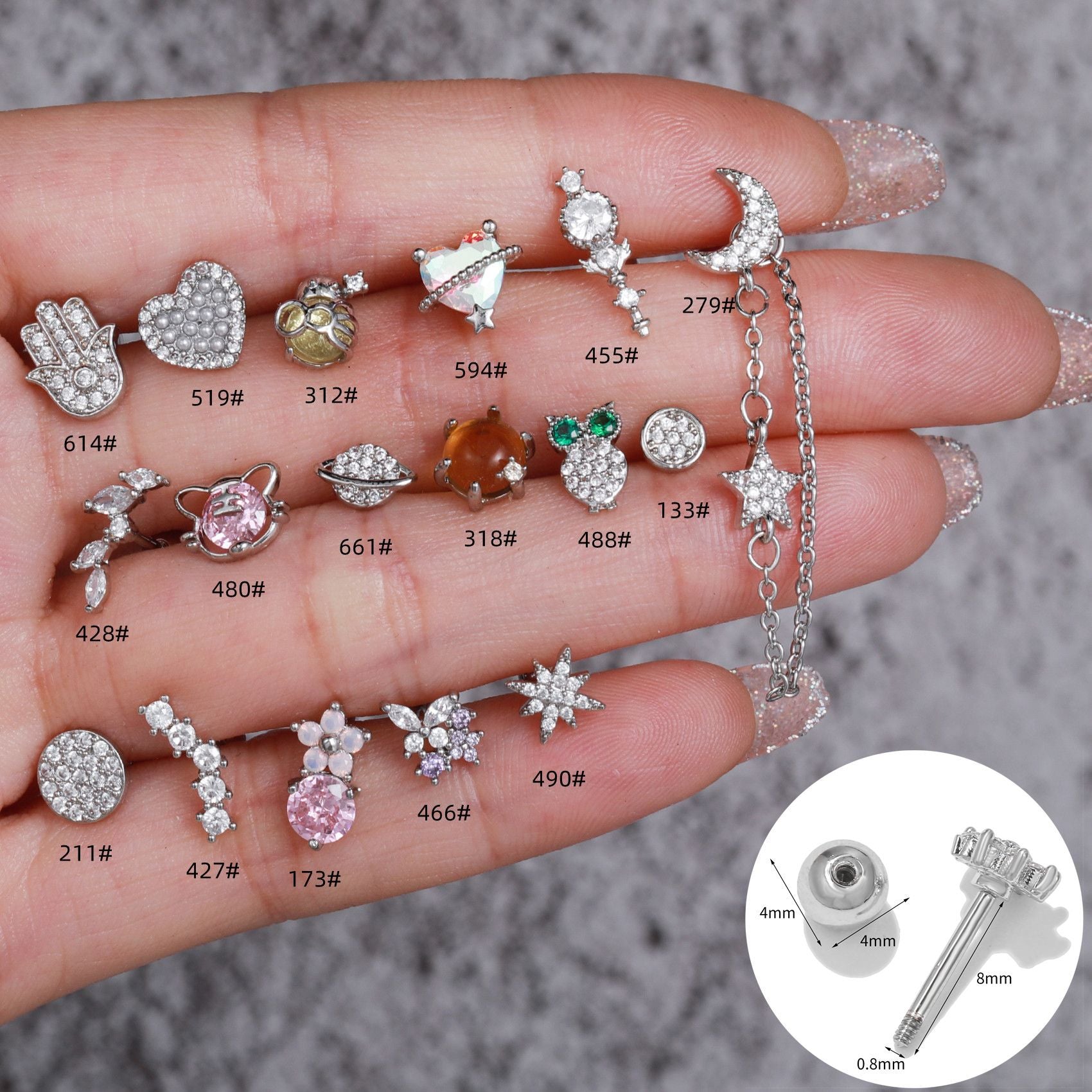 20G Owl Tragus Stud Dangle Chain Earrings for Cartilage Piercing | Hypoallergenic Stainless Steel Body Jewelry | Perfect for Everyday Wear & Special Occasions