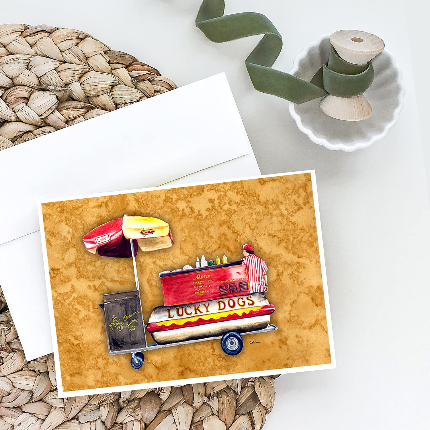 Hot Dog Greeting Cards - Pack of 8 Blank A7 Cards (5x7) with Envelopes | Whimsical Note Cards for Birthdays, Thank You Notes & Casual Correspondence | Caroline's Treasures 8781GCA7P