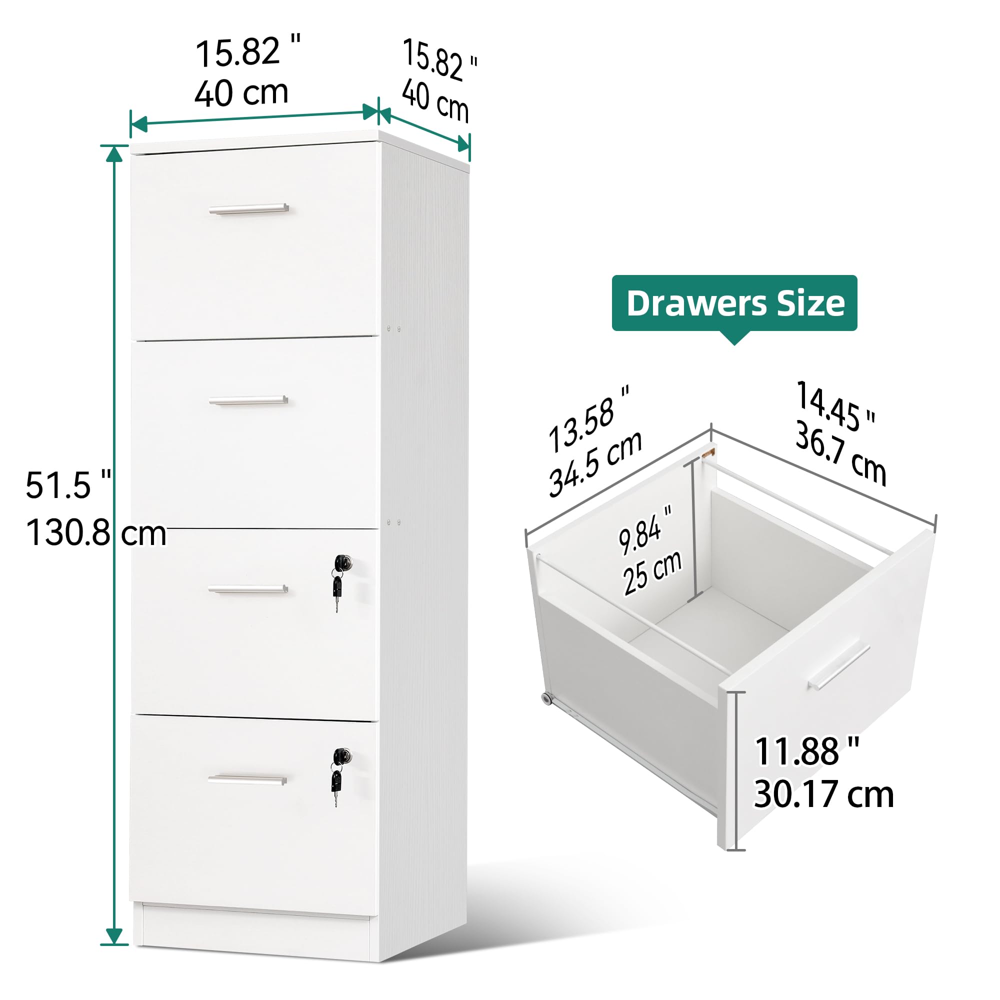 DWVO 4-Drawer File Cabinet with Lock - Letter & A4 Size Metal Filing Cabinet, Heavy Duty Office Storage, White - Perfect for Home Office, School, or Business Organization