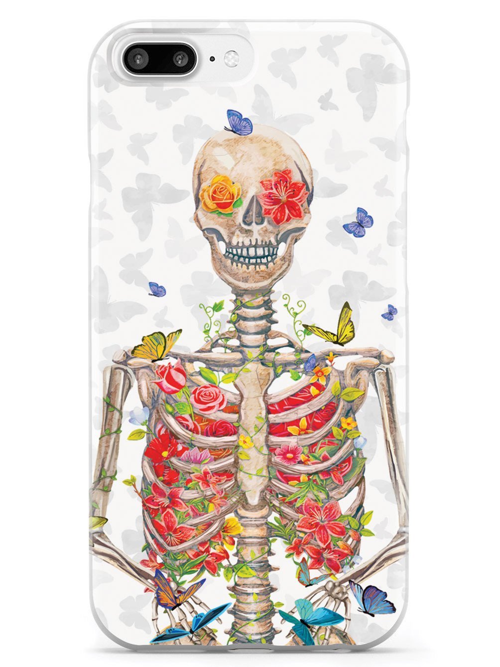 **Inspired Cases for iPhone 7 Plus - 3D Textured Protective Phone Cover with Flower Skeleton & Butterflies Design - Shockproof & Anti-Scratch - Perfect for Daily Use, Travel & Outdoor Activities**