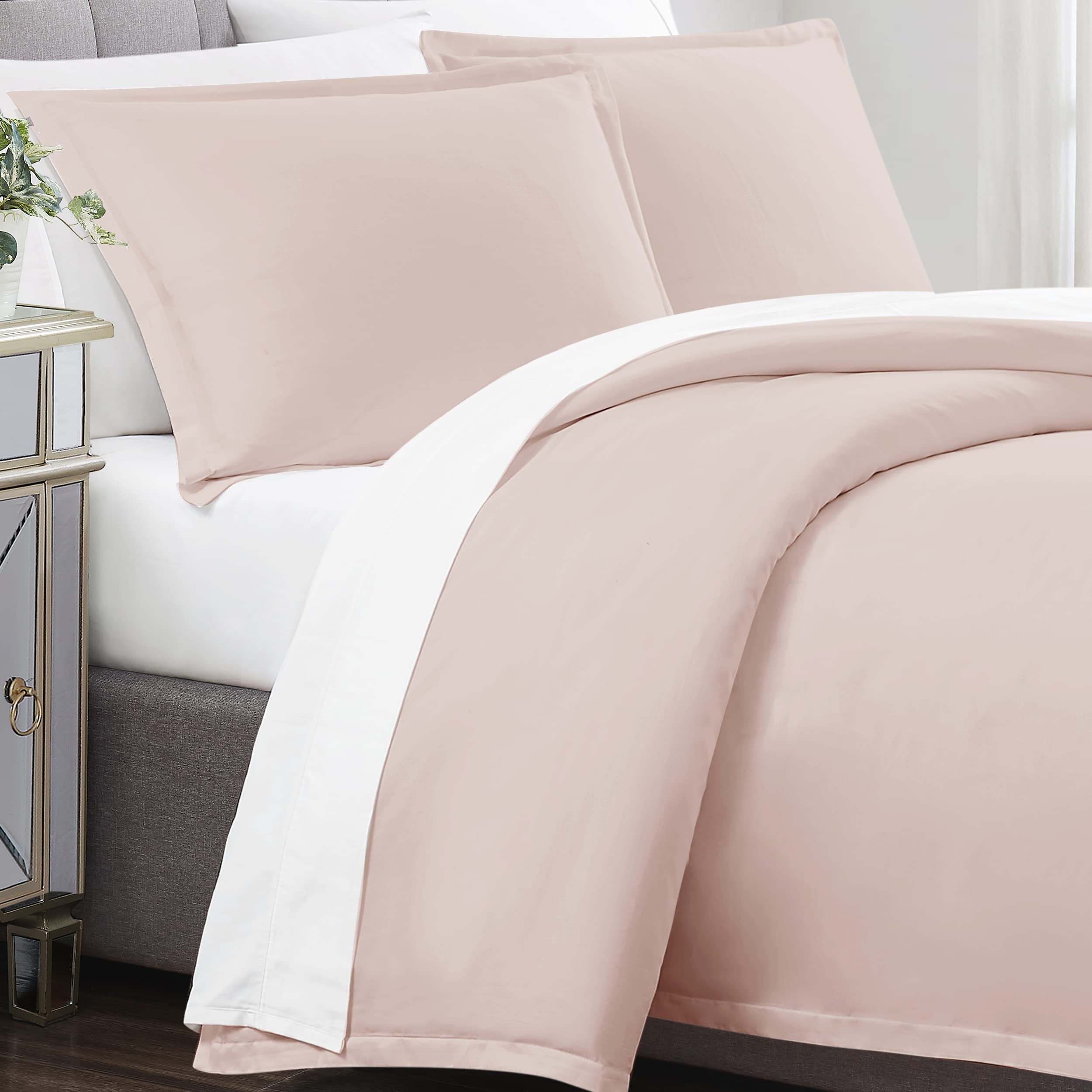 Charisma 310 TC King 3-Piece Duvet Cover Set with Shams - Premium Sateen Bedding Collection in Blush Pink (DCS1880BSK-1800) - Luxury Soft Bedroom Decor for Master Suite & Guest Room