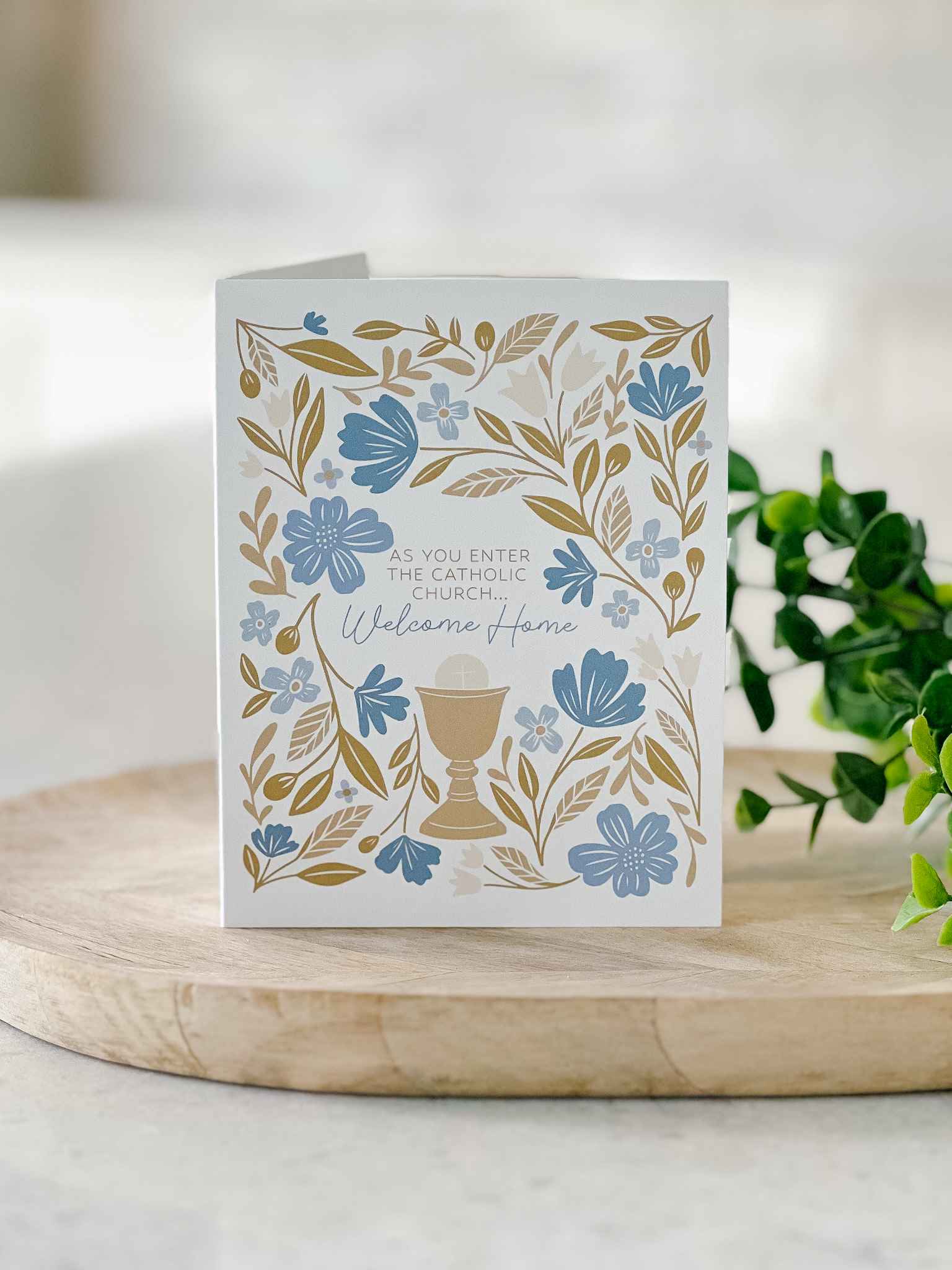 Welcome Home RCIA Greeting Card - Blue Religious Baptism Invitation - Perfect for Catholic Sacraments & Church Celebrations