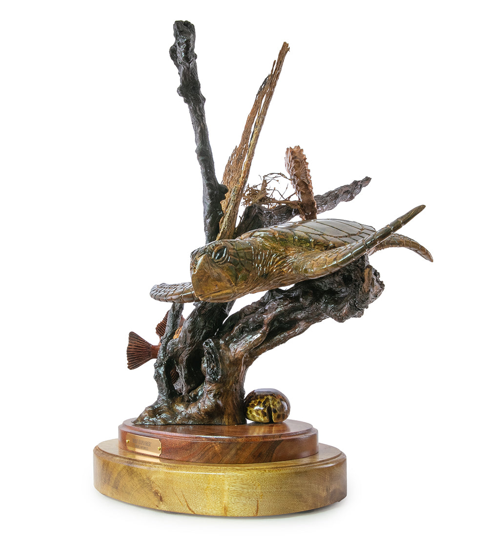 Handcrafted Koa Wood Sculpture - Reef Explorer by Craig Nichols | Unique Hawaiian Art, Home Decor & Office Gift for Nature Lovers